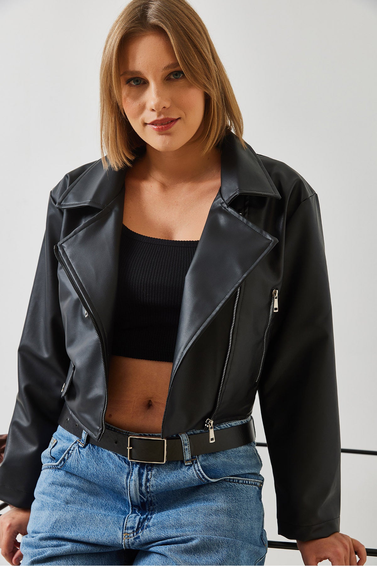 Women's Asymmetric Zipper Detail Leather Jacket 2486 60351271