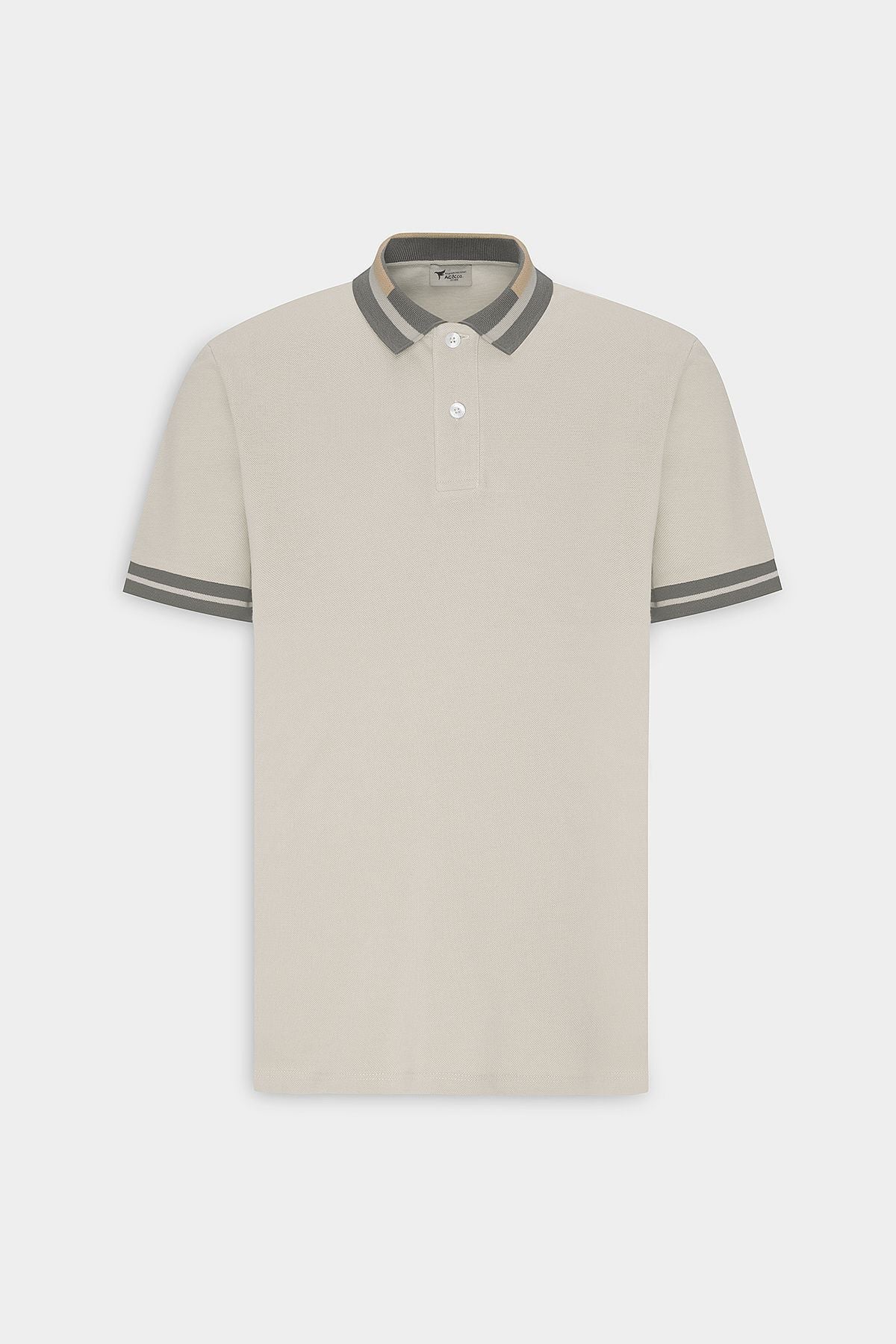 Men's Beige Slim Fit Narrow Cutting 100 %Cotton Curiated Polo Yaka T -shirt