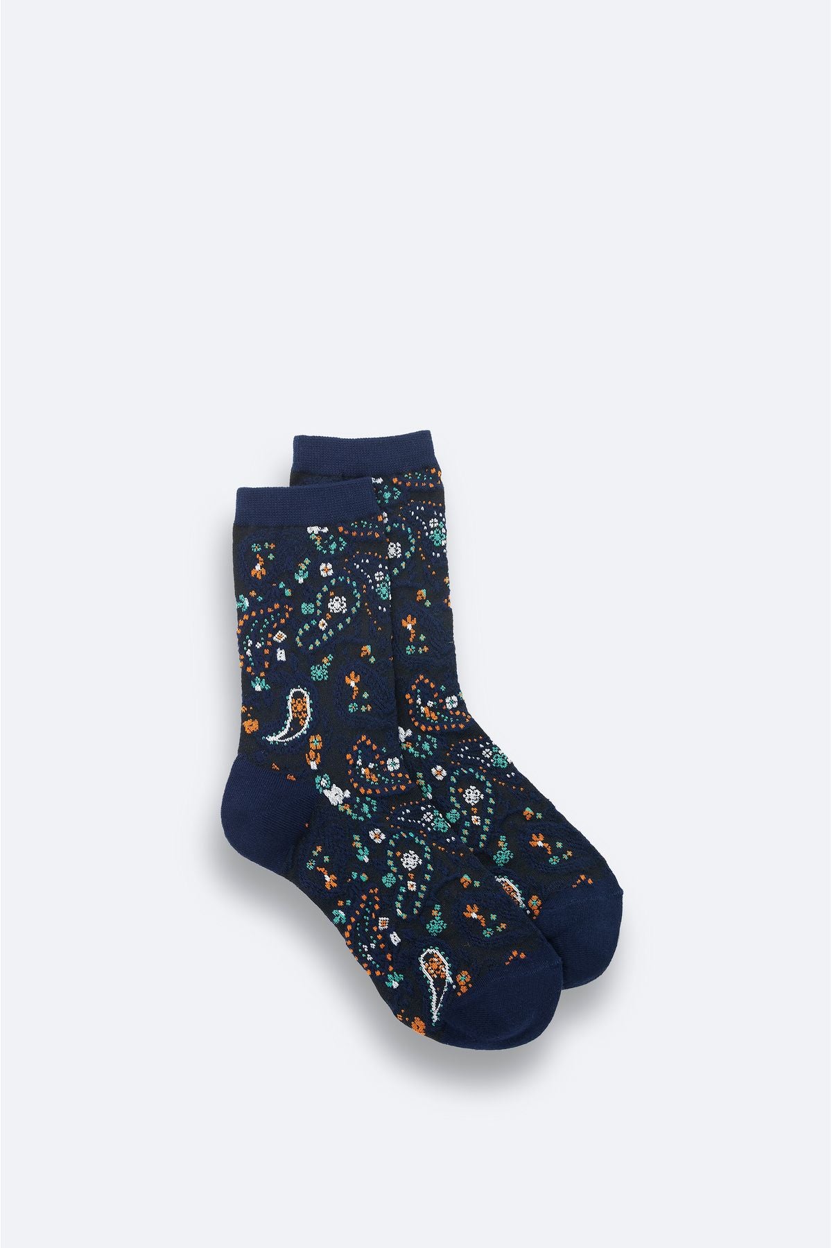 Men's navy blue cotton shawl patterned socket socks A42y8523