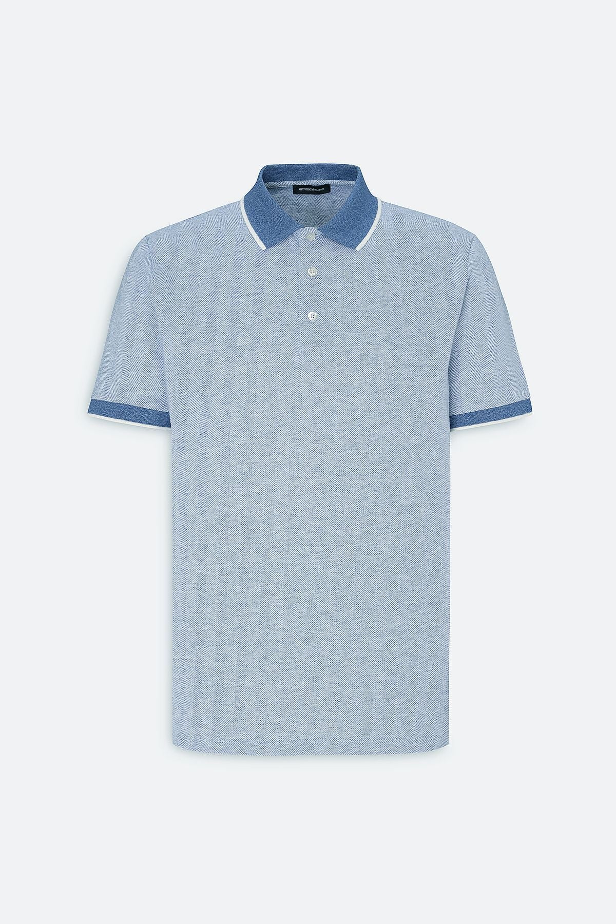 Men's blue slim fit narrow cut cotton jacquard polo collar t -shirt