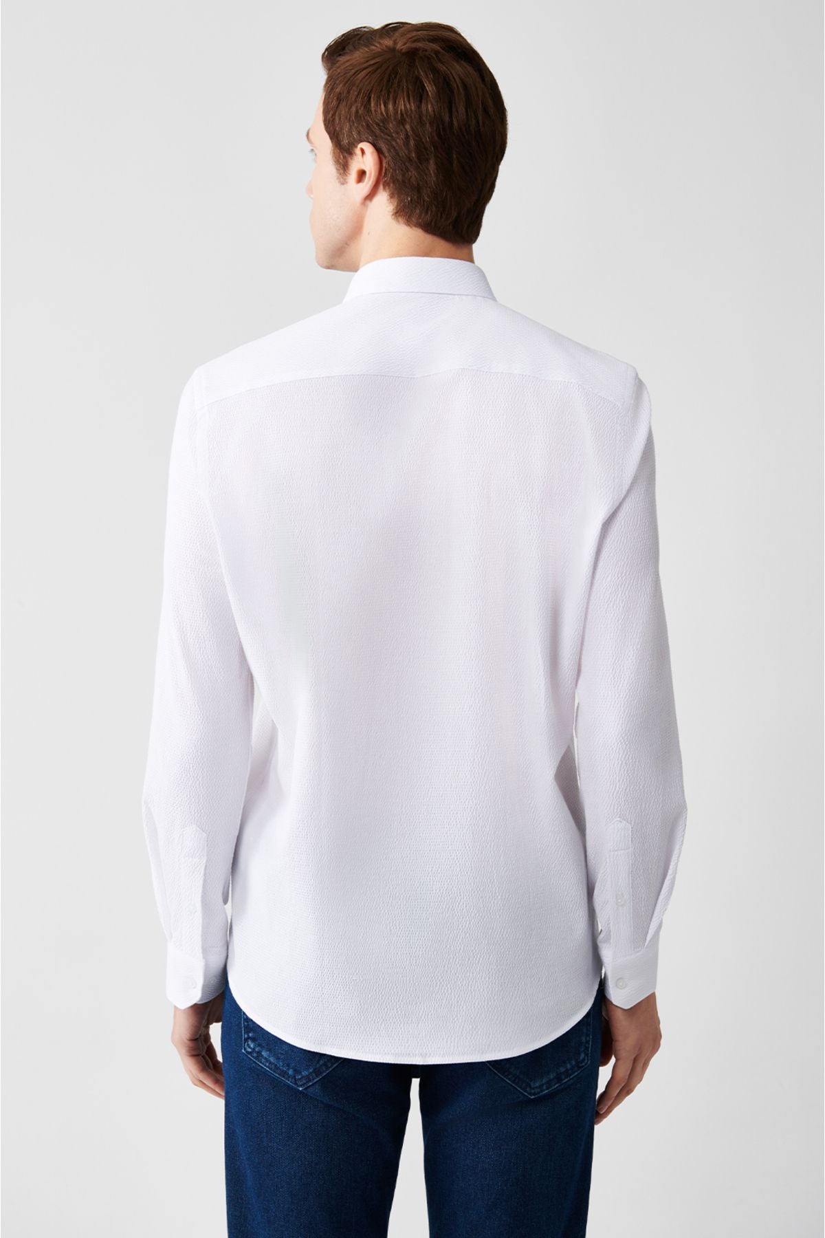 Men's white button collar Seersucker cotton shirt A32Y2071