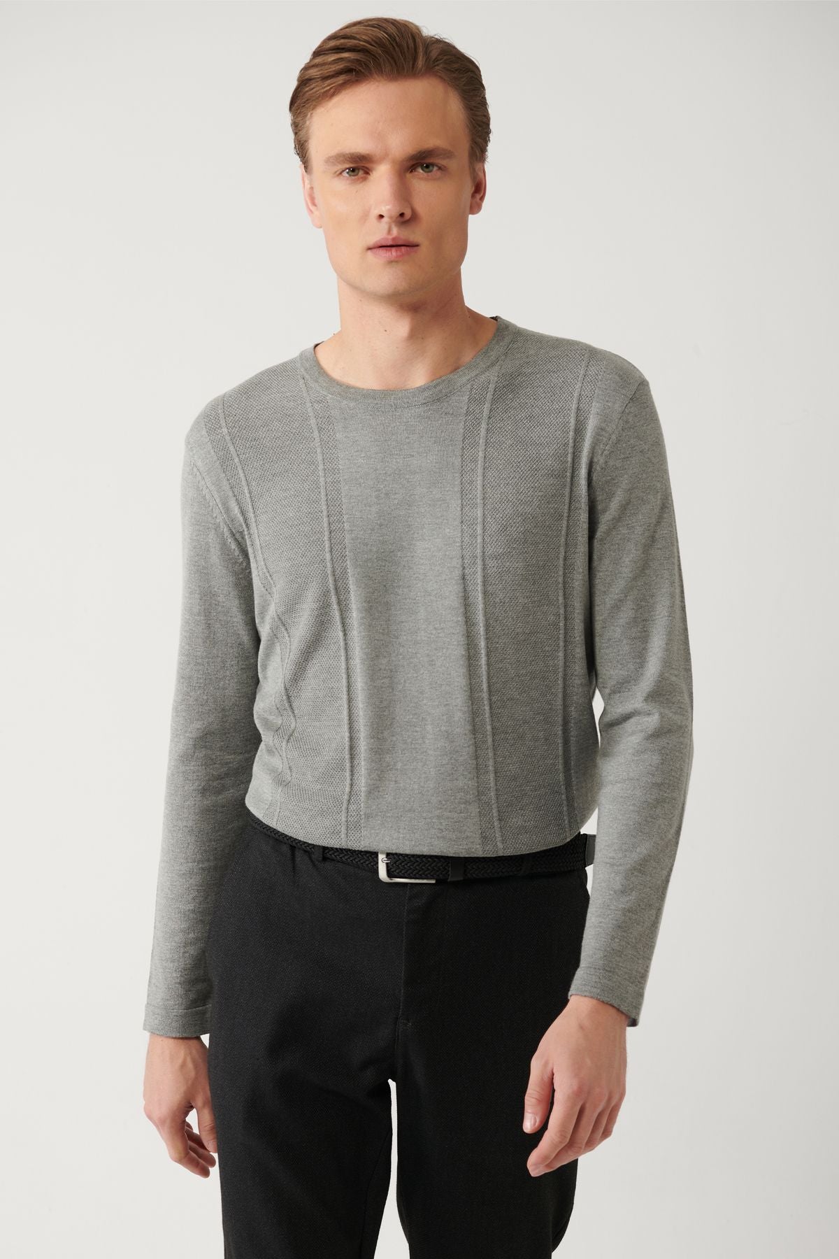 Men's gray bike collar cotton textured knitwear sweater A32y5133
