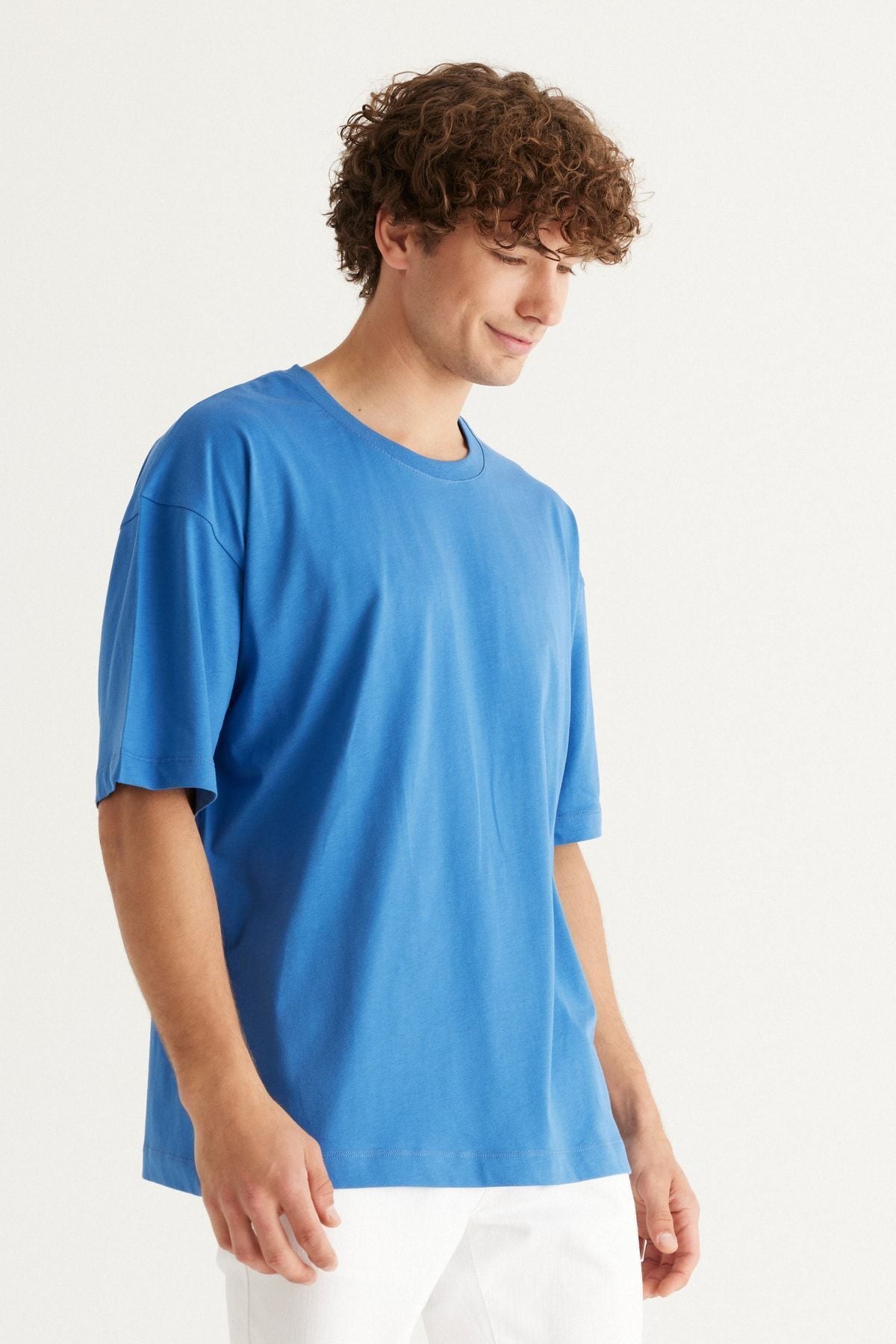 Men's Indigo Oversize Plenty Cut Bike Neck 100 %Cotton T -shirt
