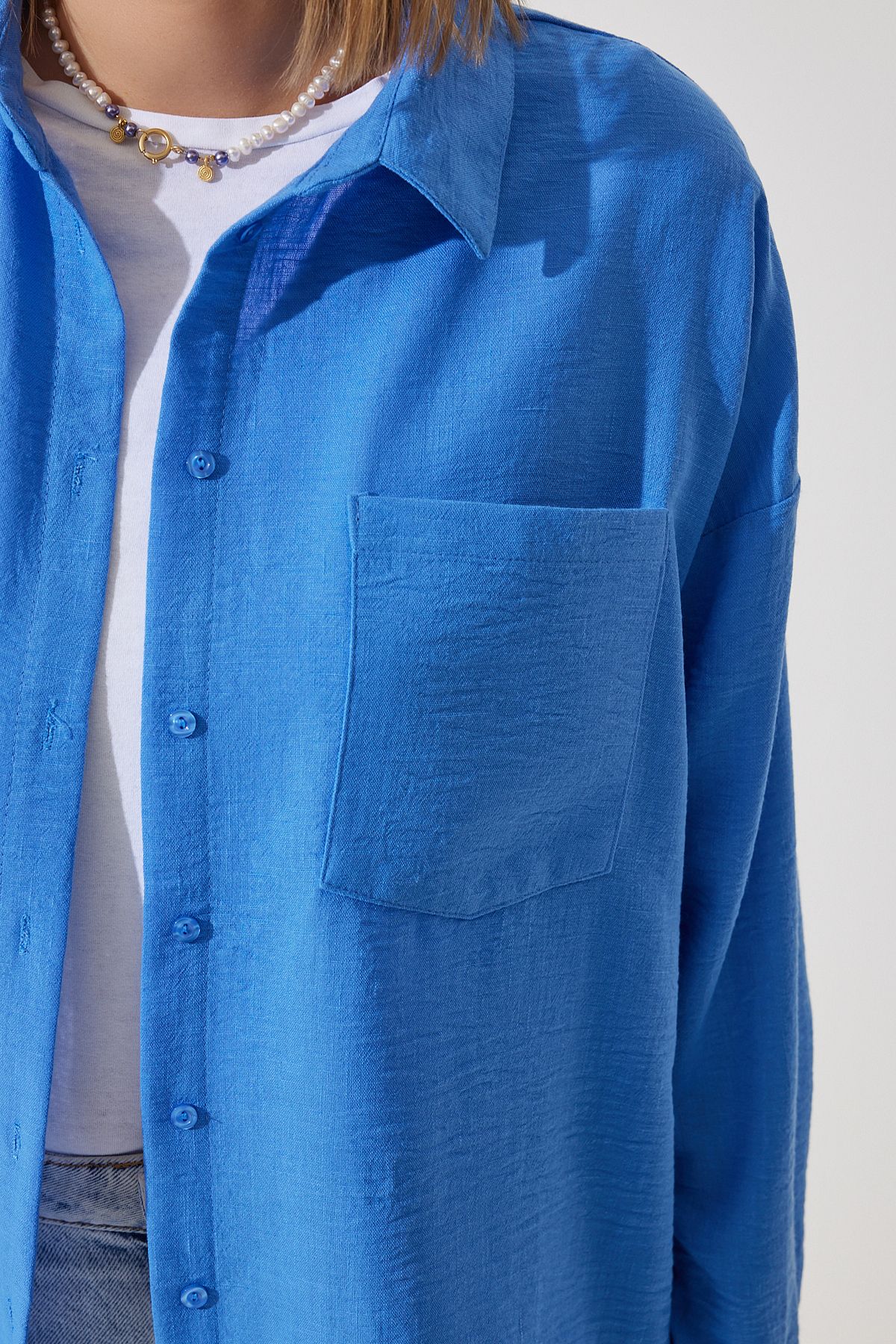 Woman Blue Oversizle Linen Ayrrin Shirt DD01222