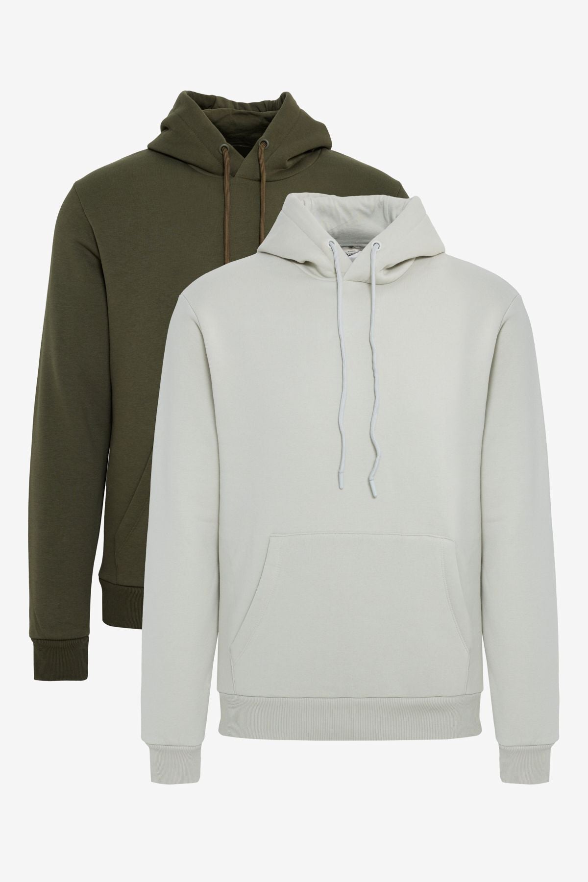 Men's Beige-Haki 2 Pack Cotton Sweatshirt Hooded Kangaroo Pocket Standard Fit Normal Cutting