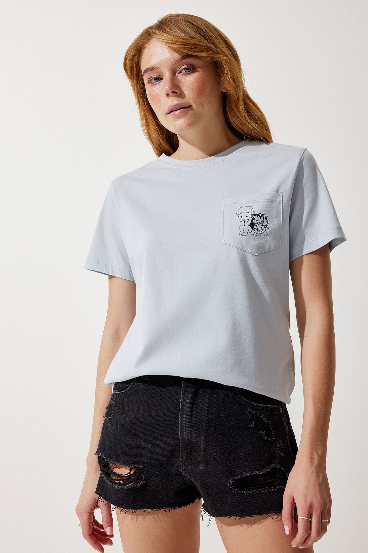 Women's Gray Pocket Knitting T-Shirt UB00252