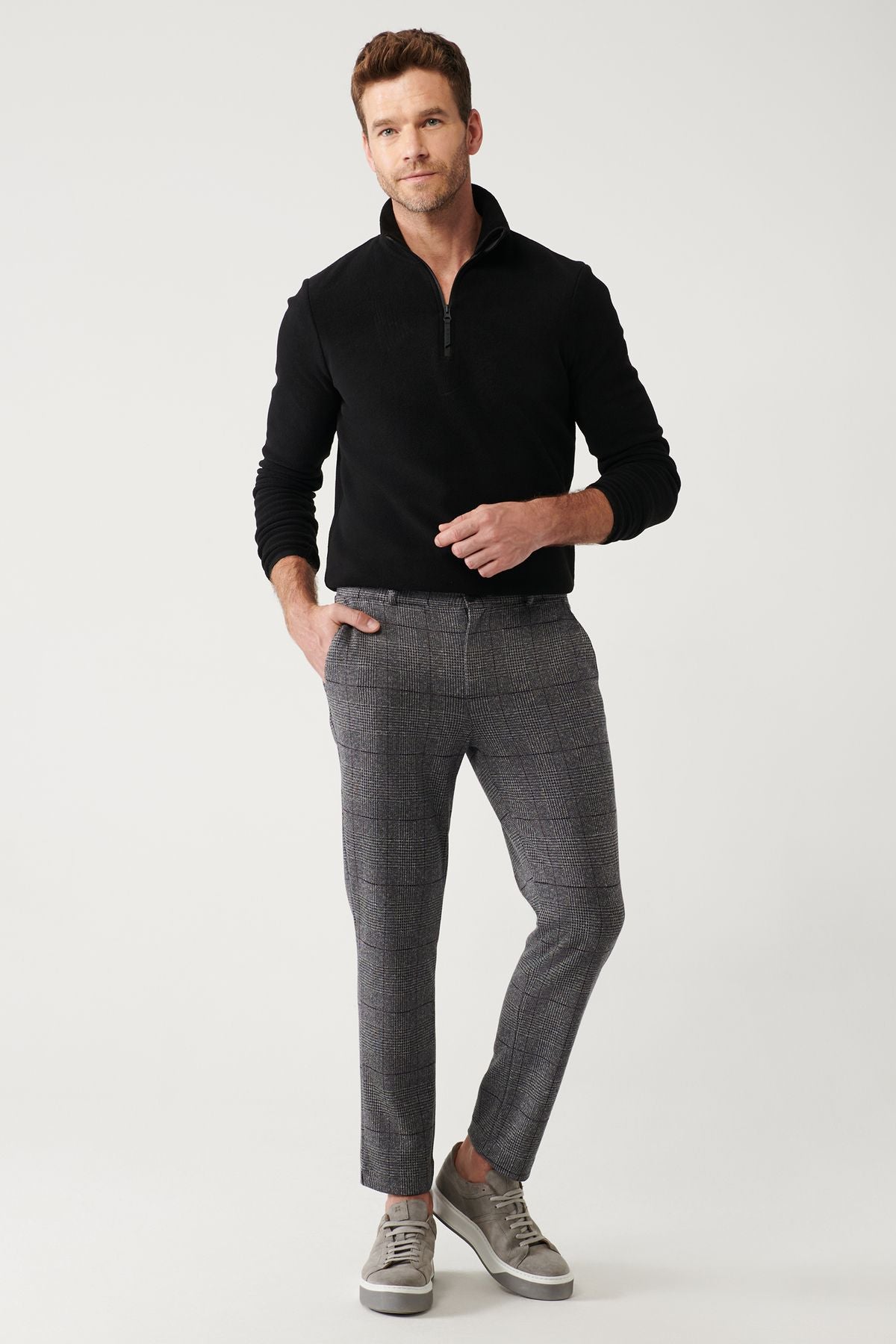 Men's Black Side Pocket Powered with Soft Key knitted Chino Pants A32Y3075