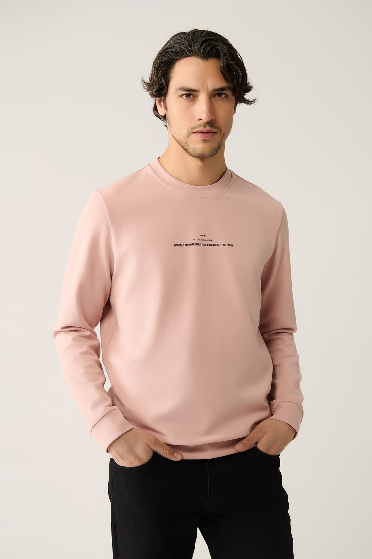 Men's Light Pink Bike collar Interlok Printed Sweatshirt A41y1246