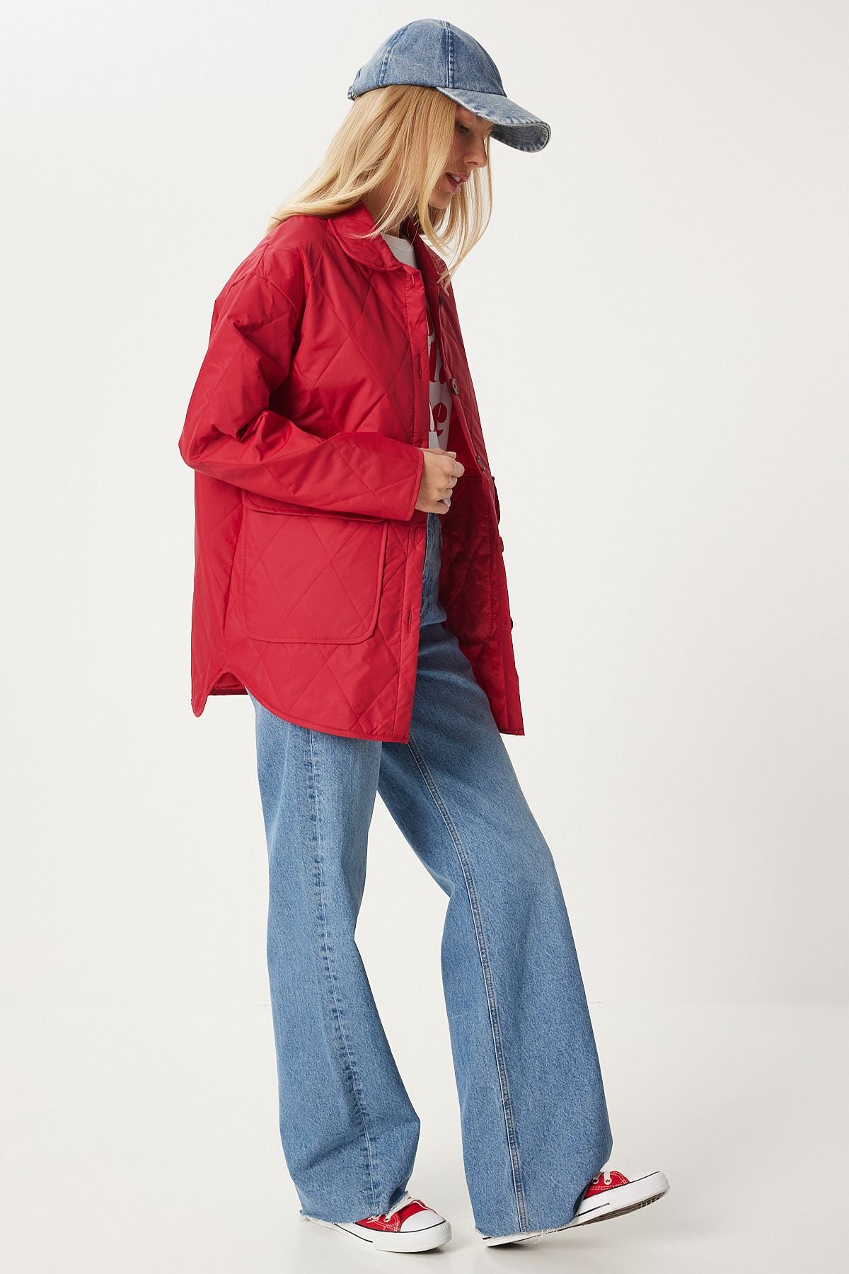 WOMEN'S RED POCKET Oversize Kapitone Mont Fo00001