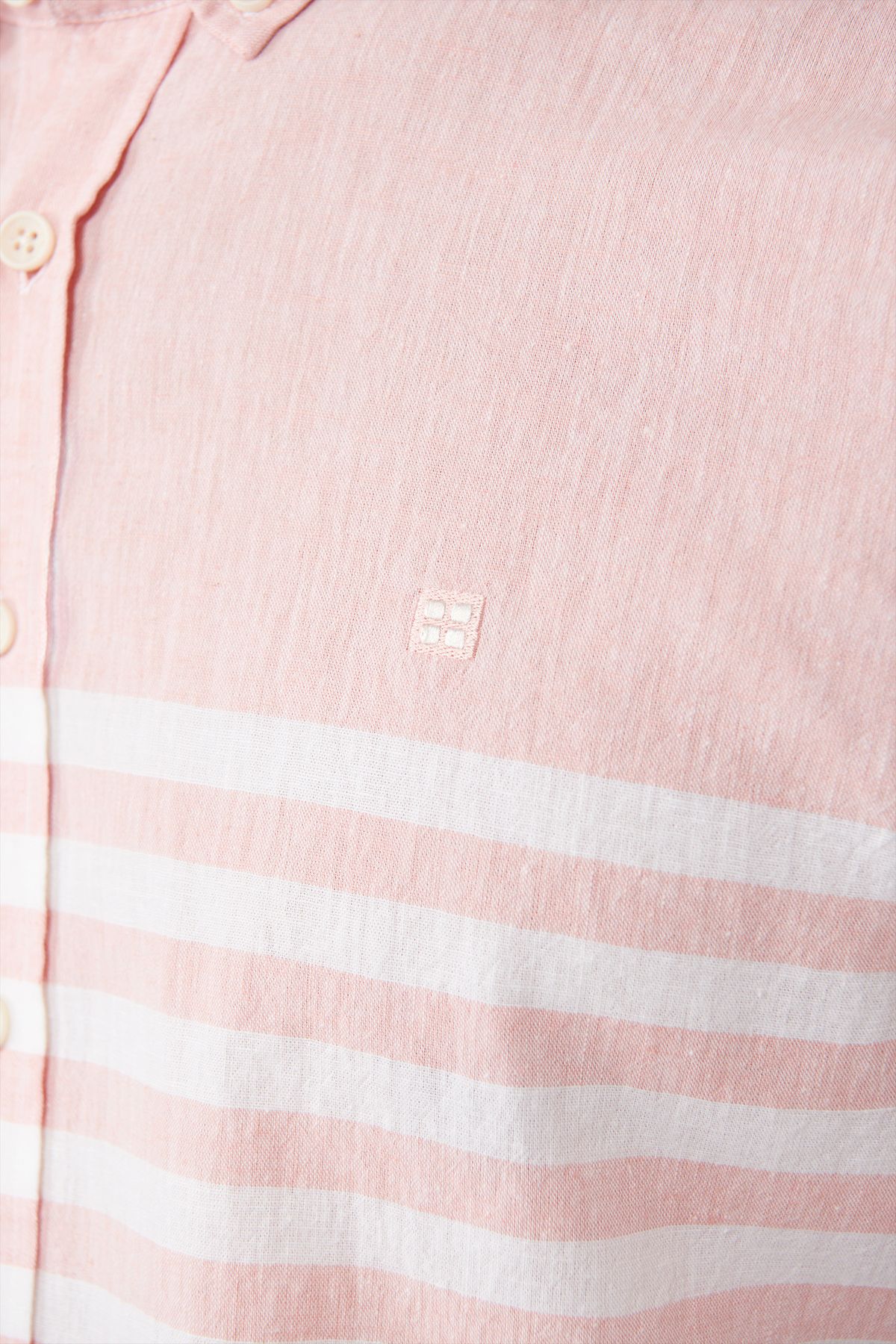 Men's light pink button collar panel striped shirt A41y2190