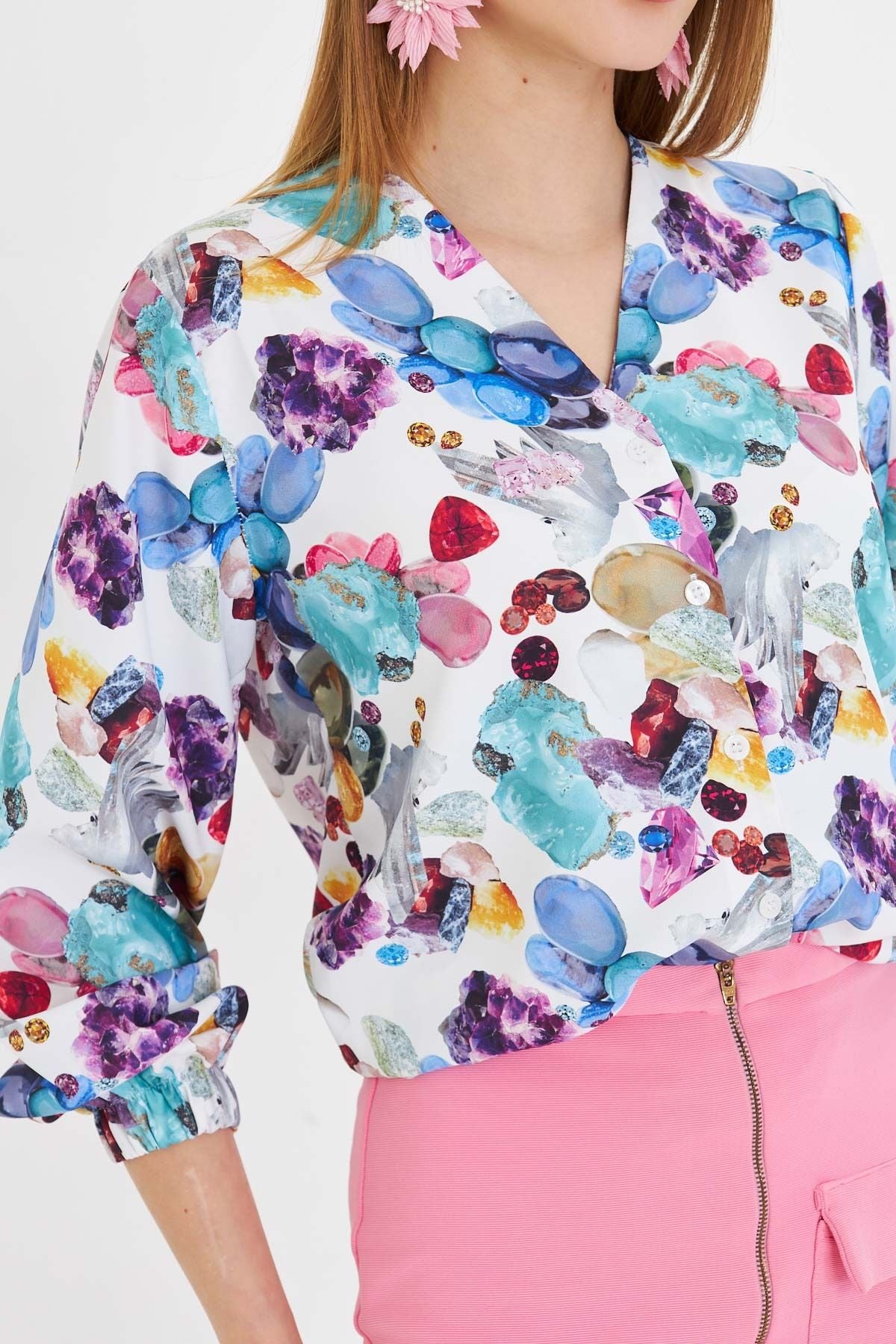 Female Blue Sleeves with rubber patterned shirt ARM-25Y001014