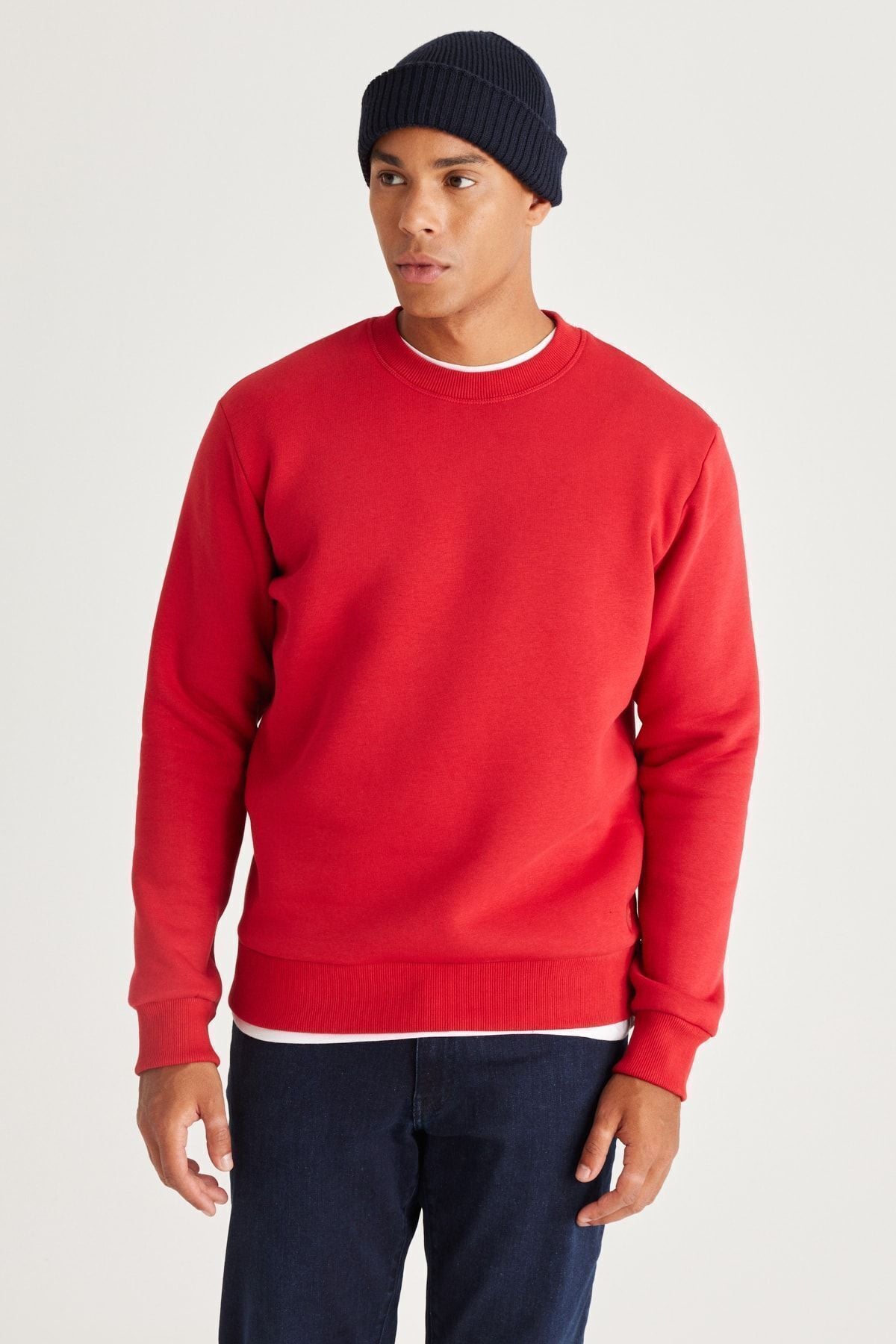 Men's Red Standard Fit Normal Normal Cut Içi polar 3 IP Bicycle Cotton Cotton Sweatshirt