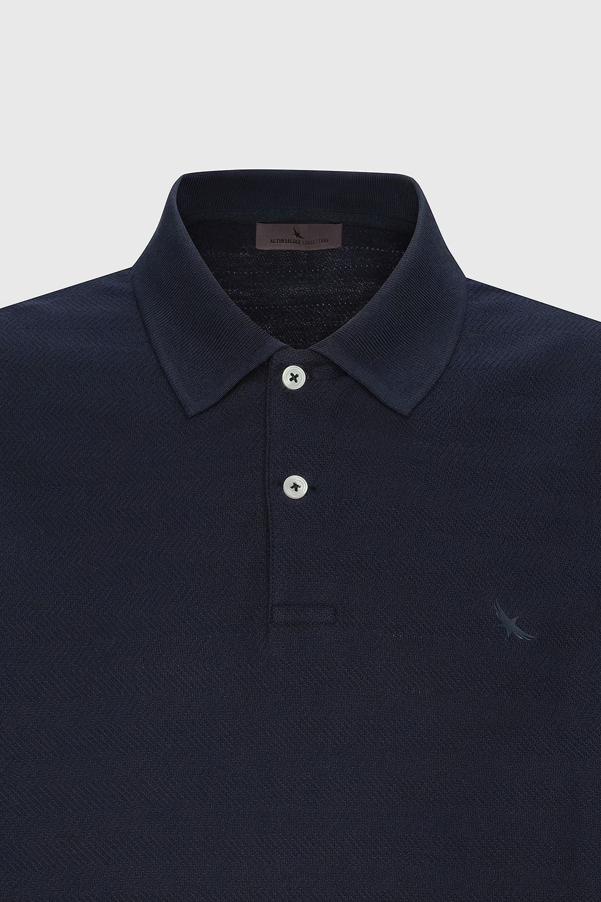 Men's Navy blue slim fit narrow cut 100 %cotton jacquard polo collar t -shirt