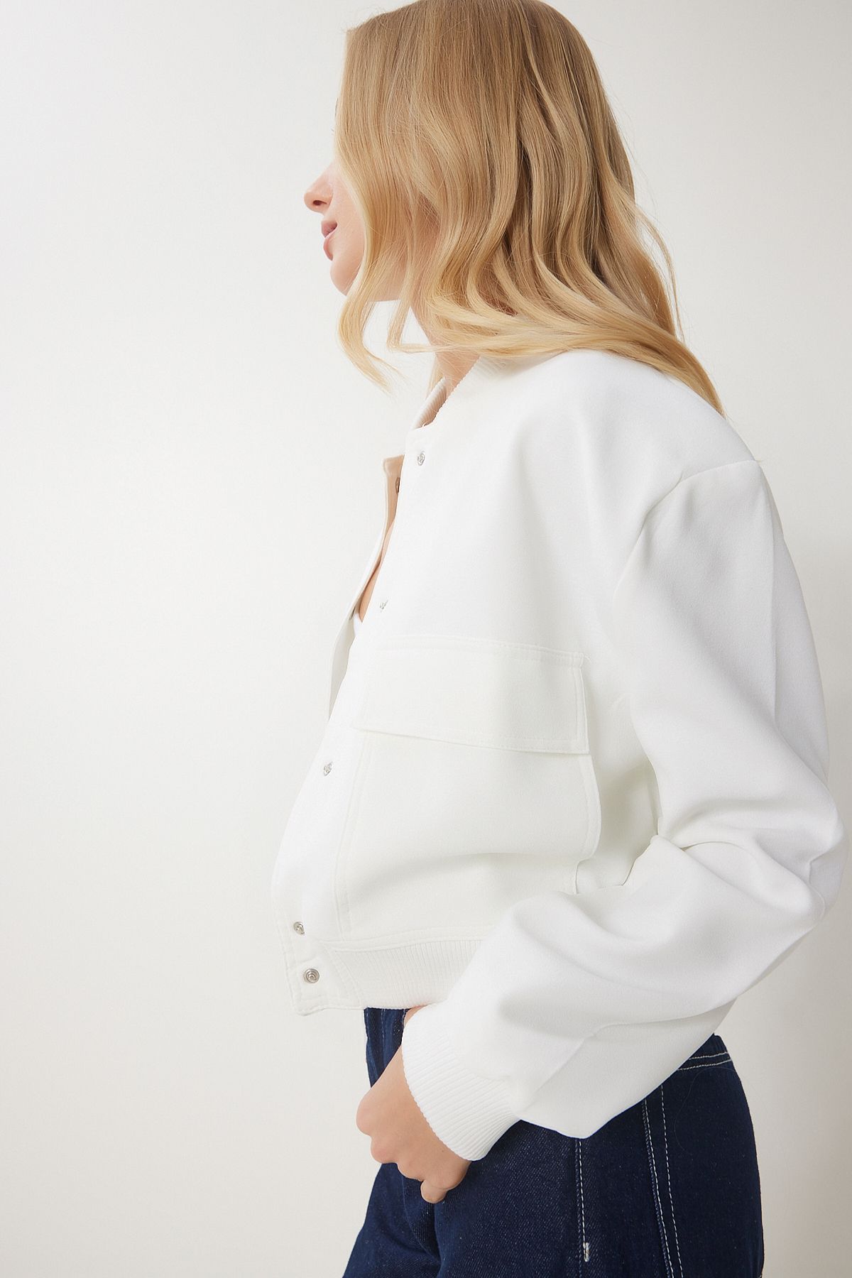 Female ecru homeland bomber weaving jacket FN03454