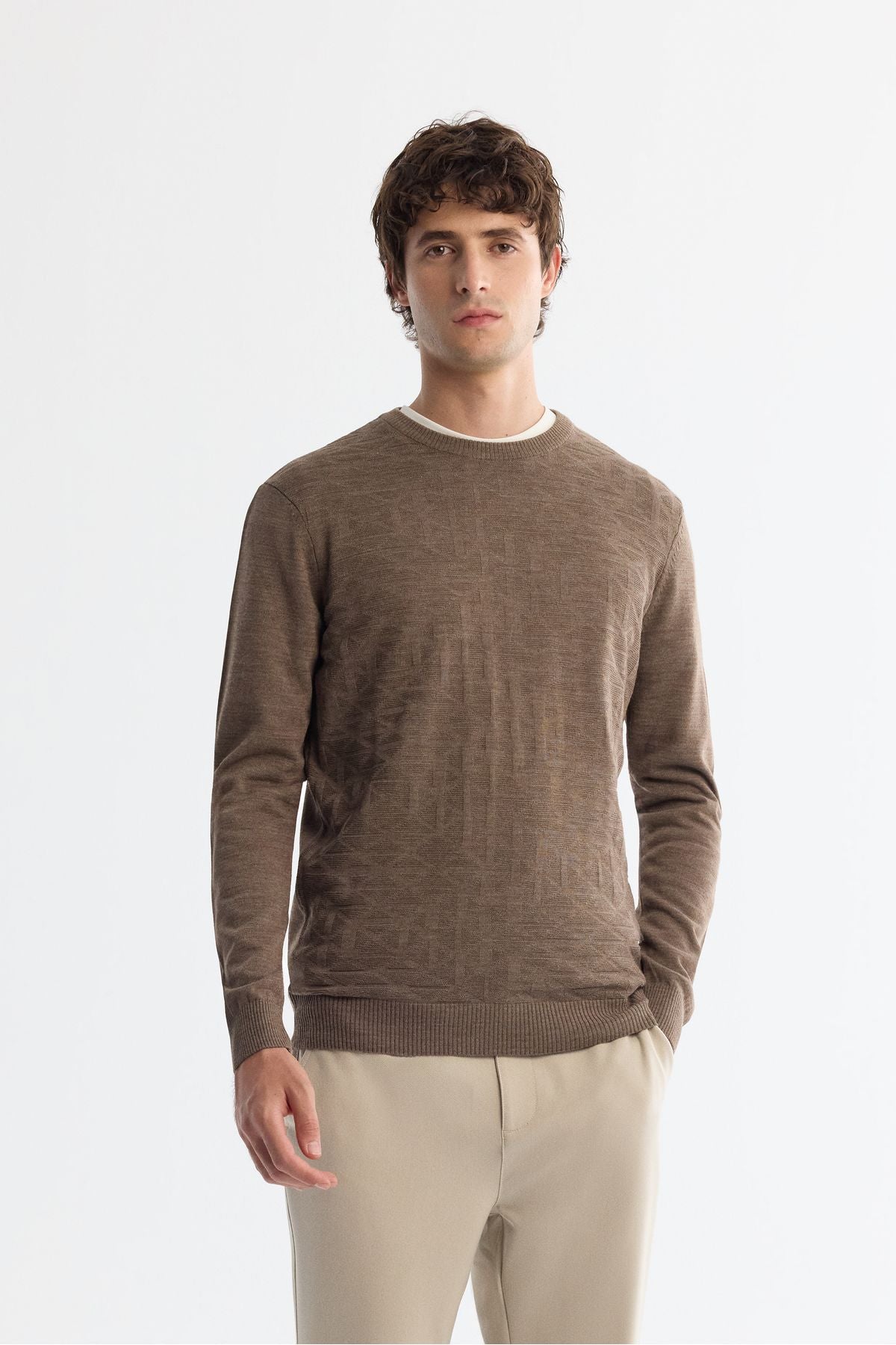 Men's mink bike collar textured knitwear sweater E005110