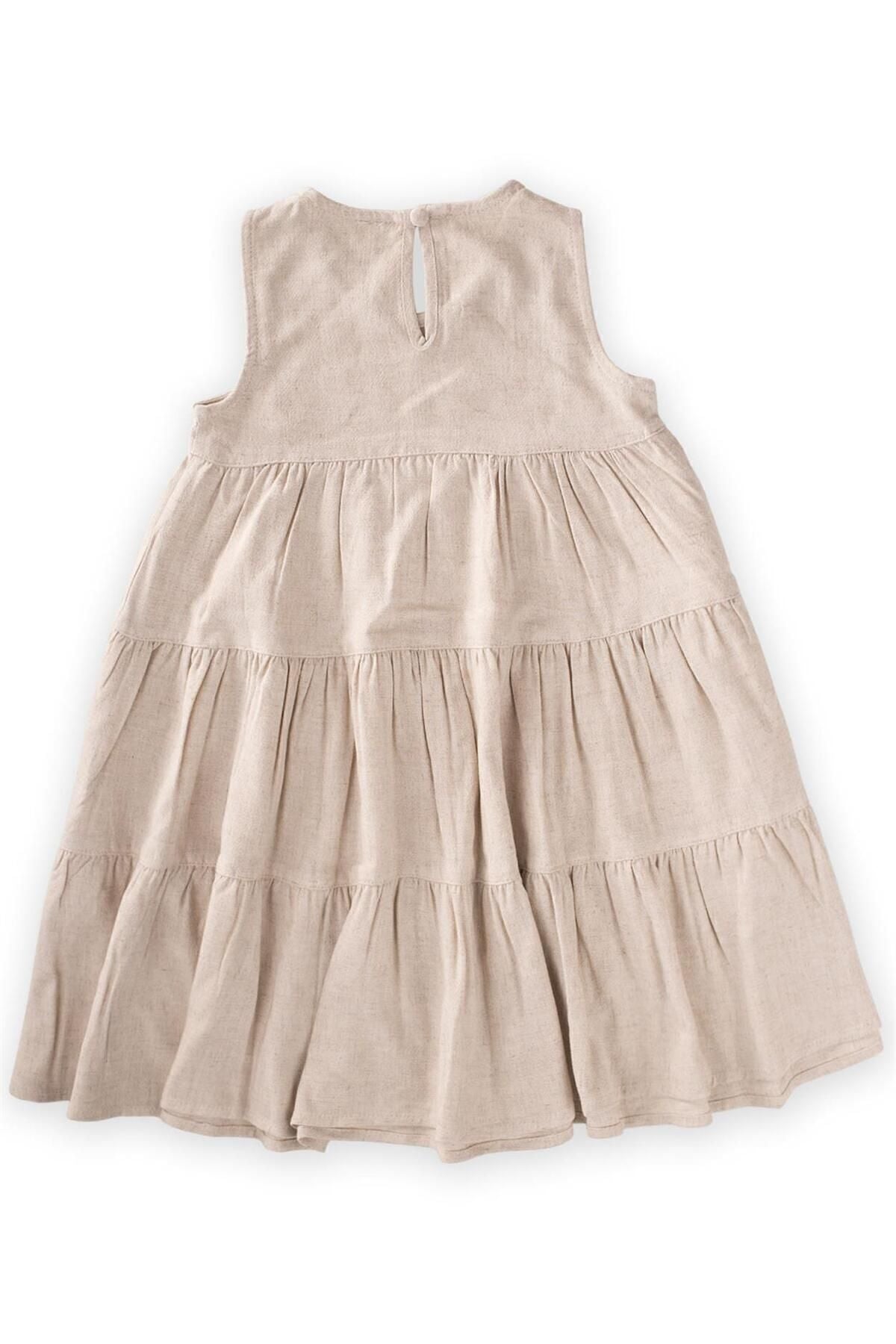 Shirred folded linen dress 2-7 years Naturel