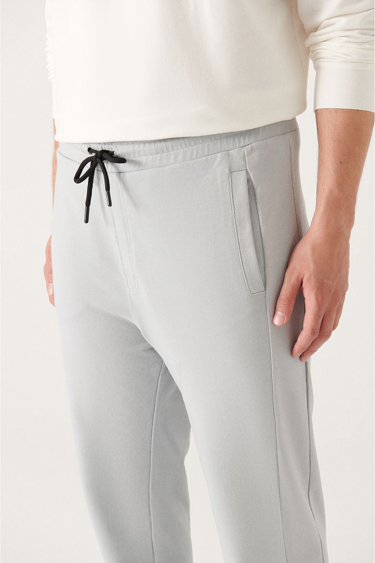 Men's Gray Waist Lacıklı Side Pocket Paçası 2 -IP Cotton Tracksuit Six E003403