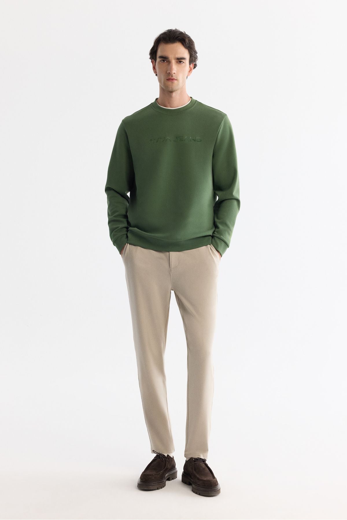 Men's Khaki Bicycle Cotton Cotton Printed Elastan Sweatshirt A42y1221