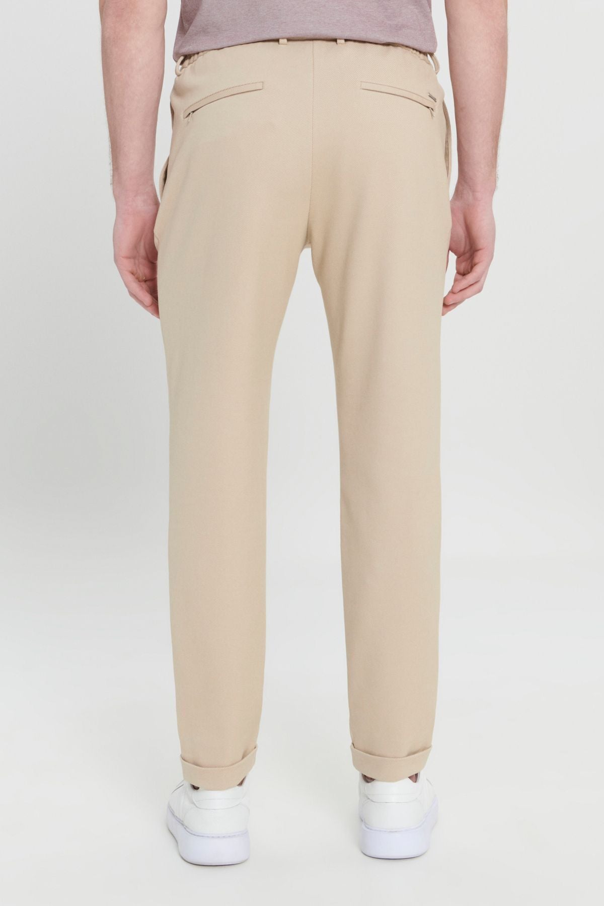 Men's beige 360 degrees stretching in the direction of the slim fit narrow cut knitting pants