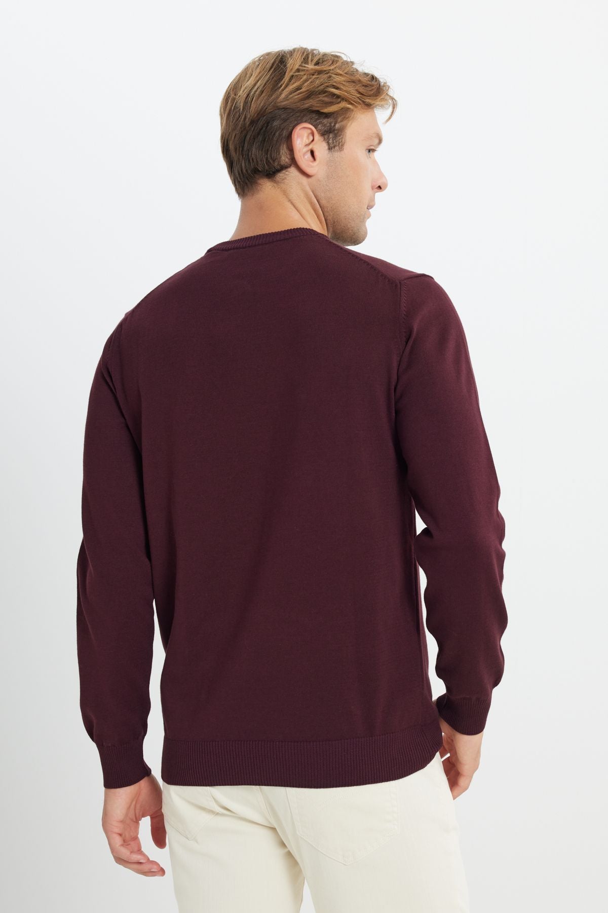 Men's Bordeaux Hot Hot Cotton Standard Fit Normal Cut Bike Bike Knitwear Sweater