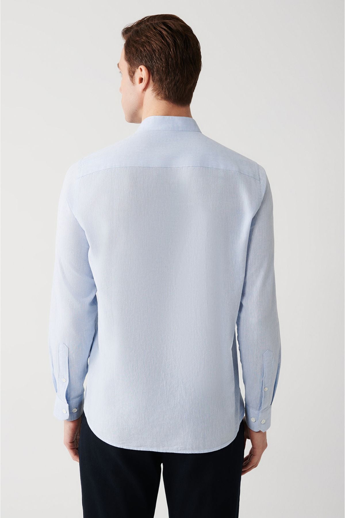 Men's blue dominant collar linen mixed shirt B002027