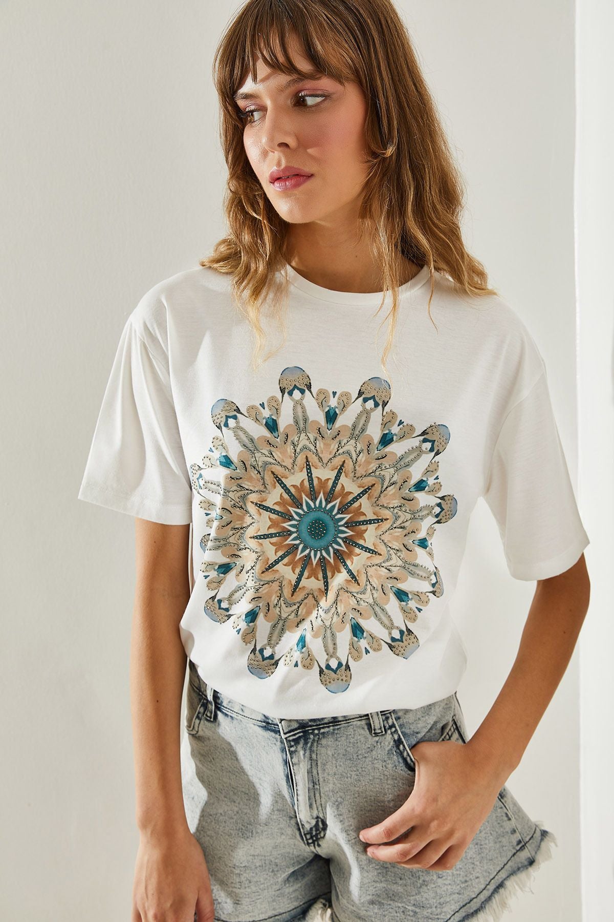 Women's Ethnic Digital Printed Stone Short Sleeve T-Shirt 60251385