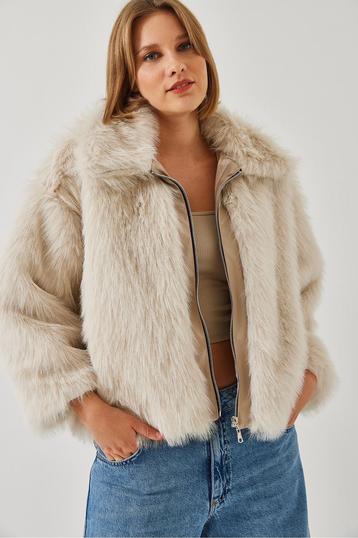 Women's Leather Detail Fur Coat 5204 60261050