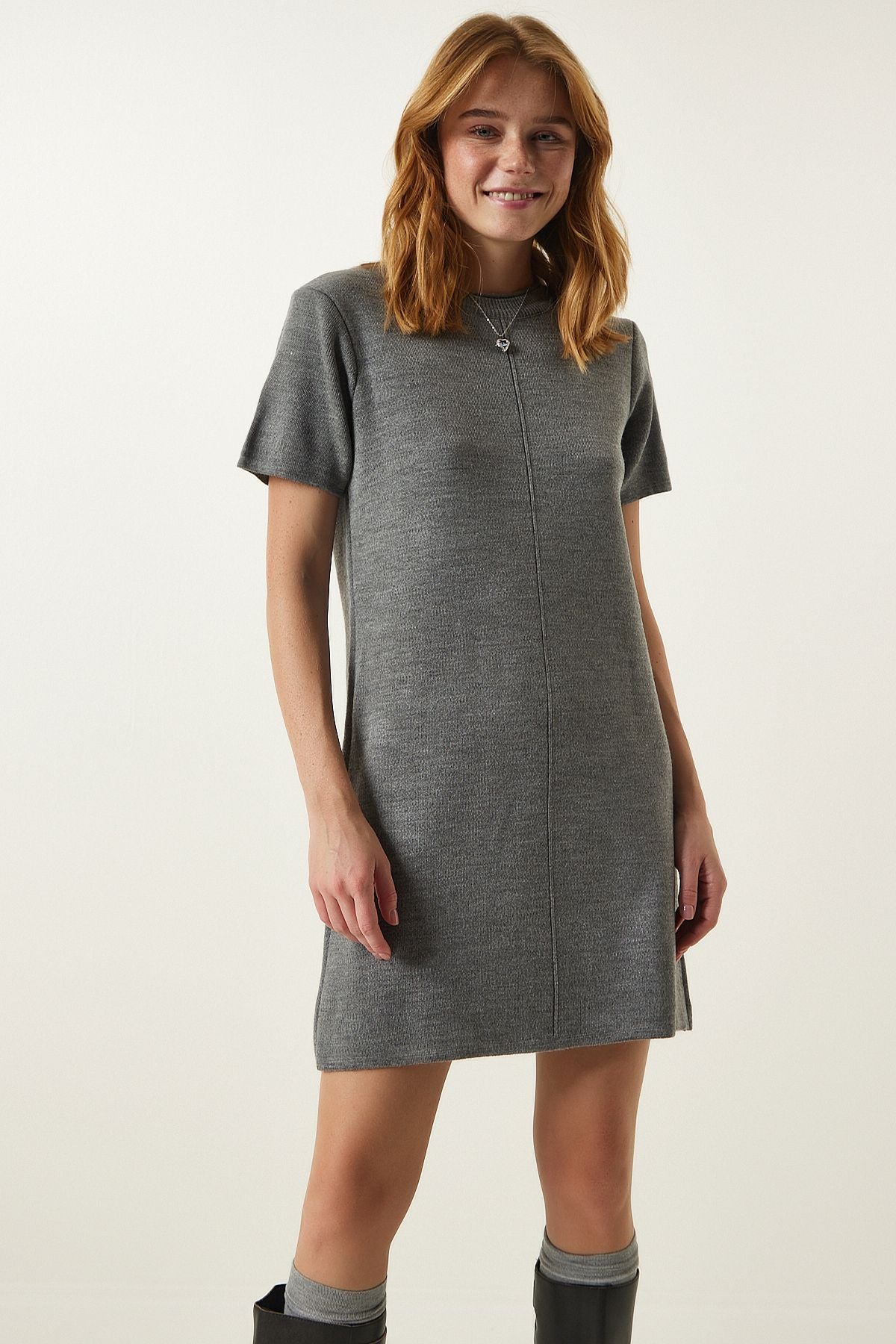 Woman Gray Soft textured Mini Tiko Dress DP00197