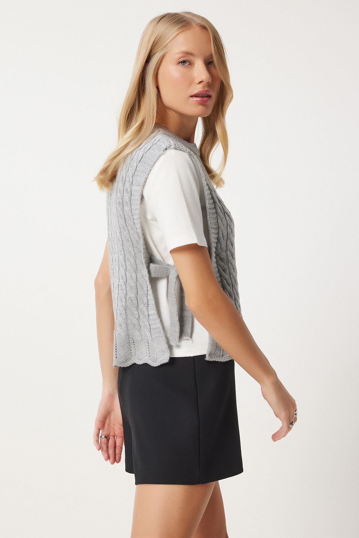 Women's gray side -binding hair knit knitwear sweater yy00223