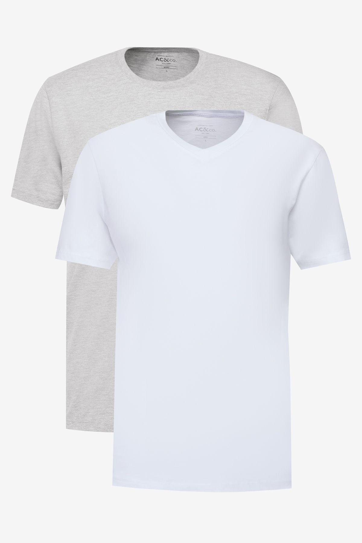 Men's white-gray melanj 2 Pack Slim Fit Narrow Cut Cotton Basic T-shirt