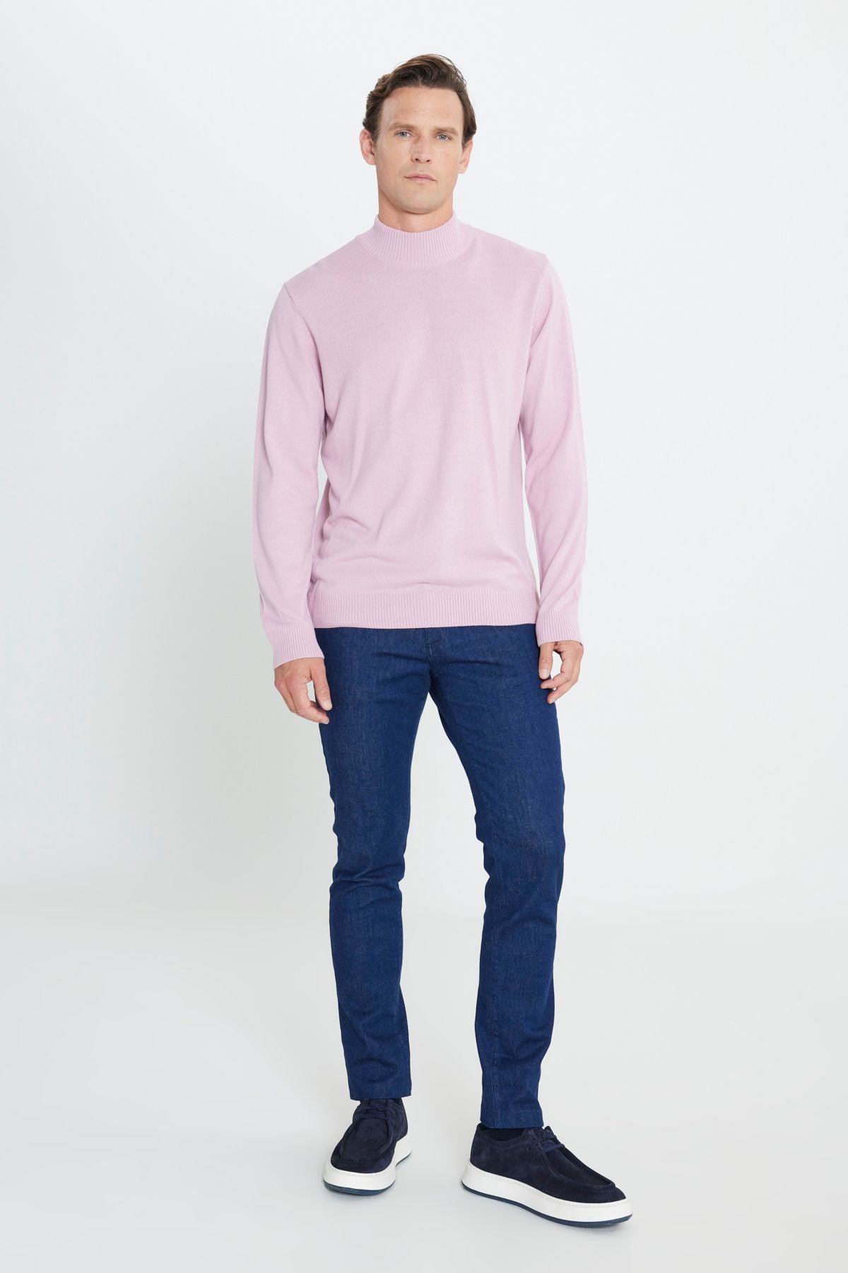 Men's rose dried anti-pilling standard fit half fisherman collar knitwear sweater