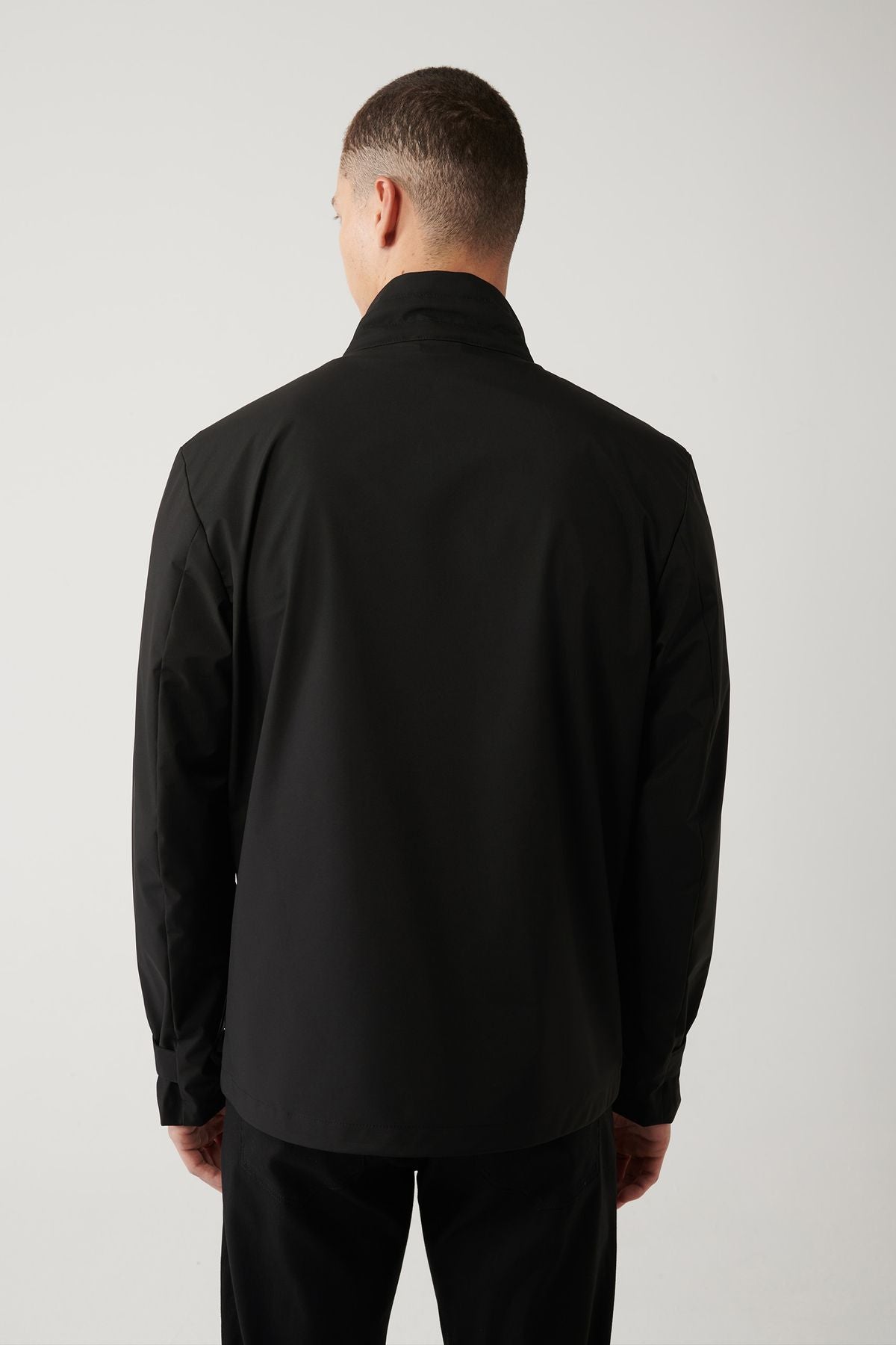 Men's black upright collar front quilted lace detailed water printer Mont A41y6000