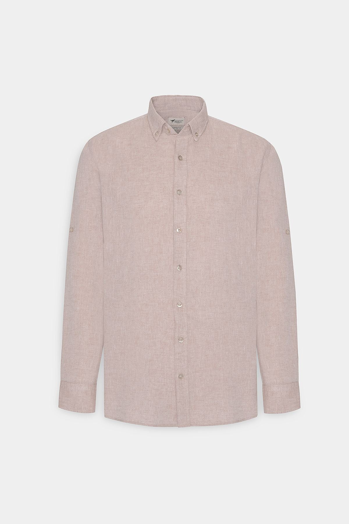 Men's Camel Linen Comfort Fit Casual Cutting Buttoned Neck Casual Shirt