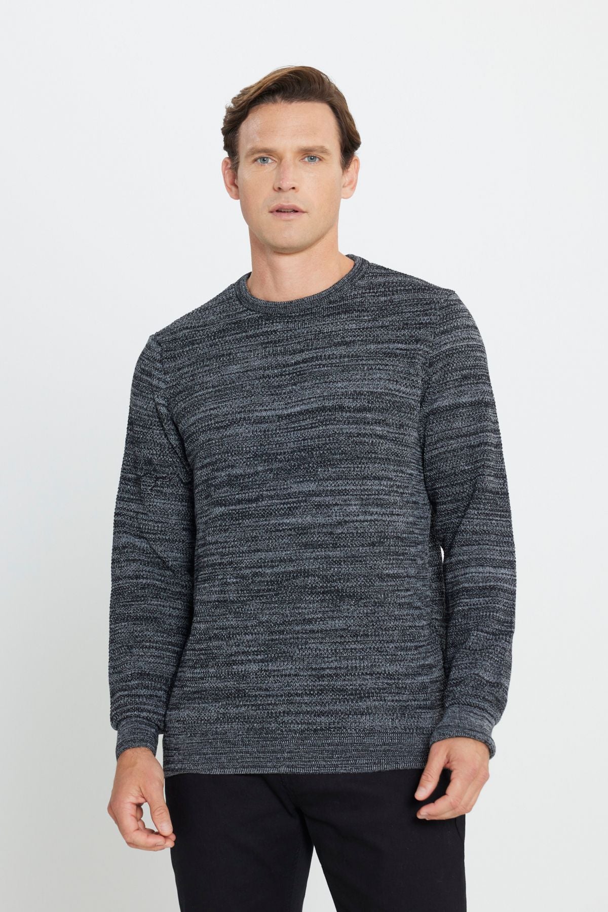 Men's black-gray standard fit Normal cut bicycle collar patterned knitwear sweater