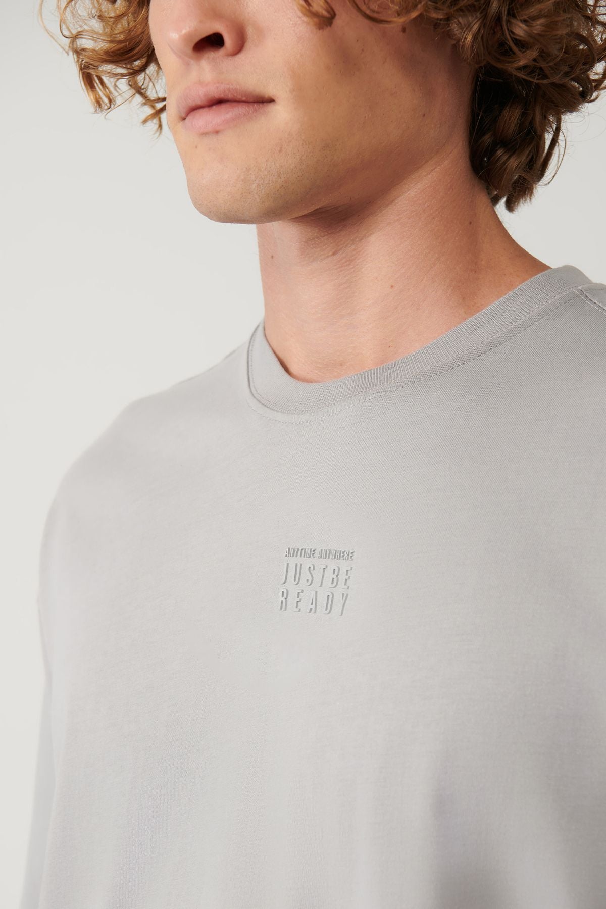 Men's Gray 100 %Cotton Bicycle Collar Printed T-Shirt A41y1325