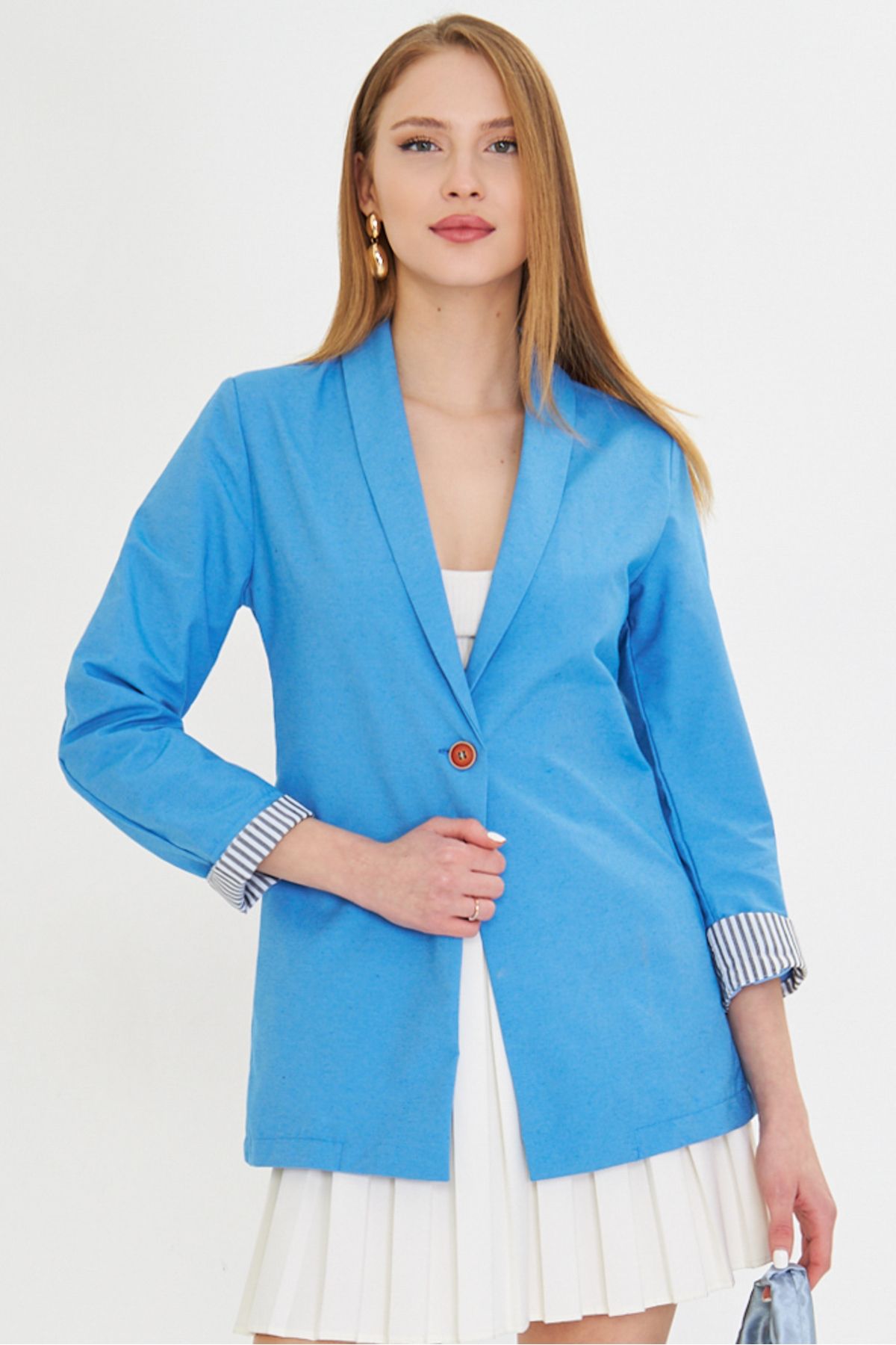 WOMEN INDIGO SOLD SOLID SINGLE buttoned jacket ARM-22K001122