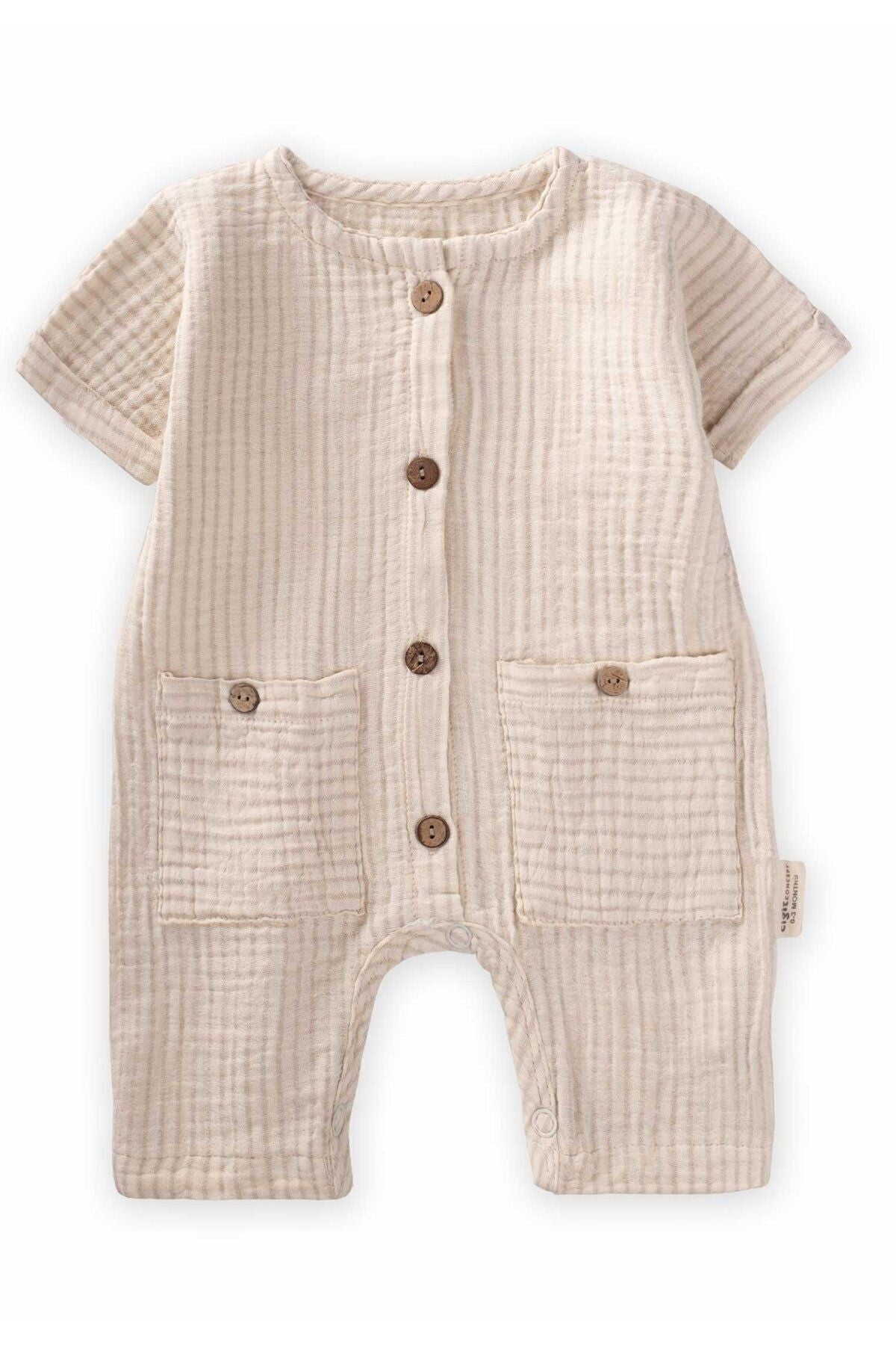 Striped muslin pocket jumpsuit 0-3 years beige