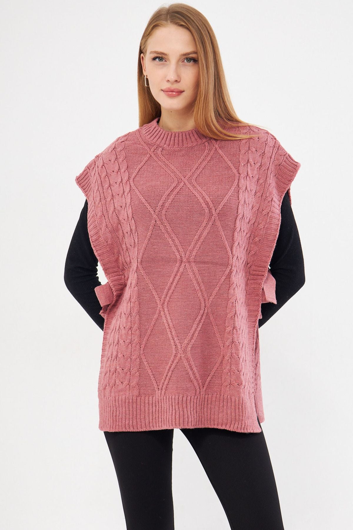 Women's Rose Drying Coming Detailed Oversiz Knitwear Süveter Arm-25k069005