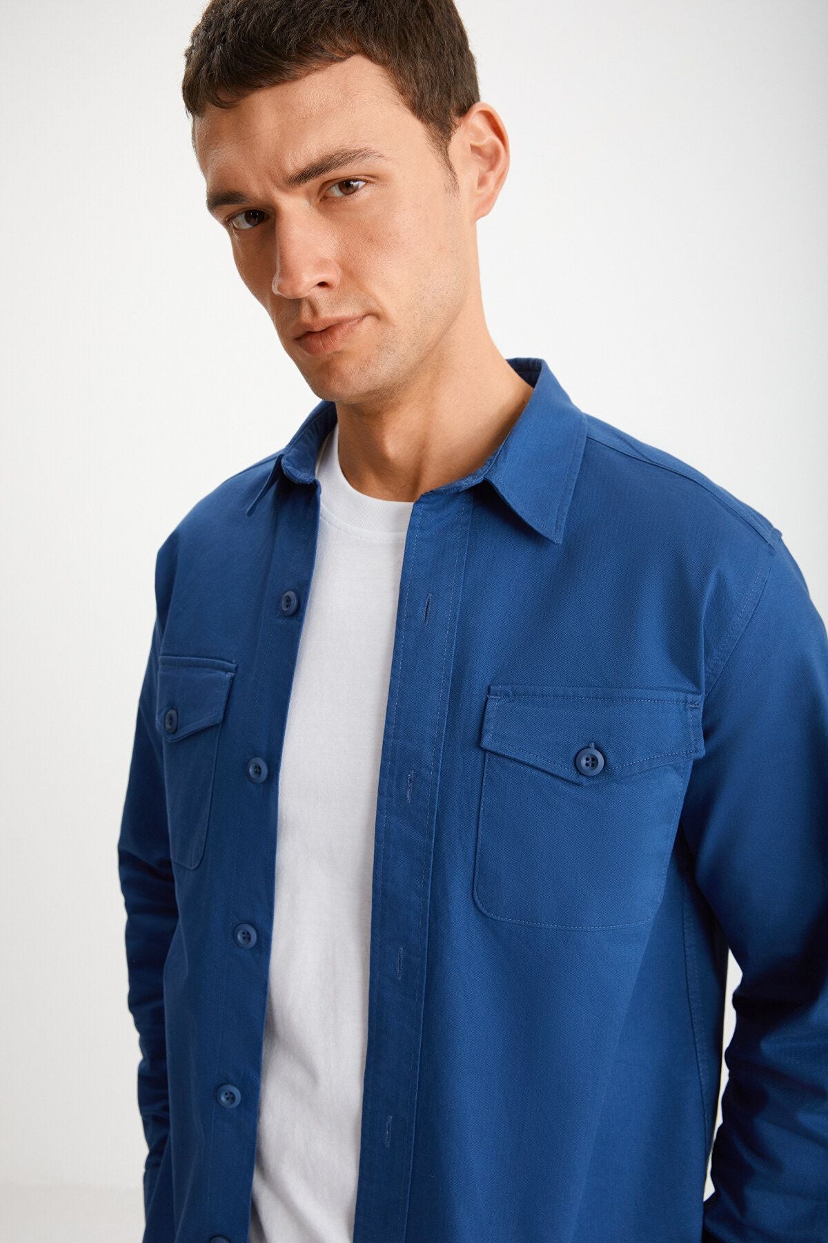 Nader Men's Thick Woven Canvas Fabric Shirt Type Blue Jacket