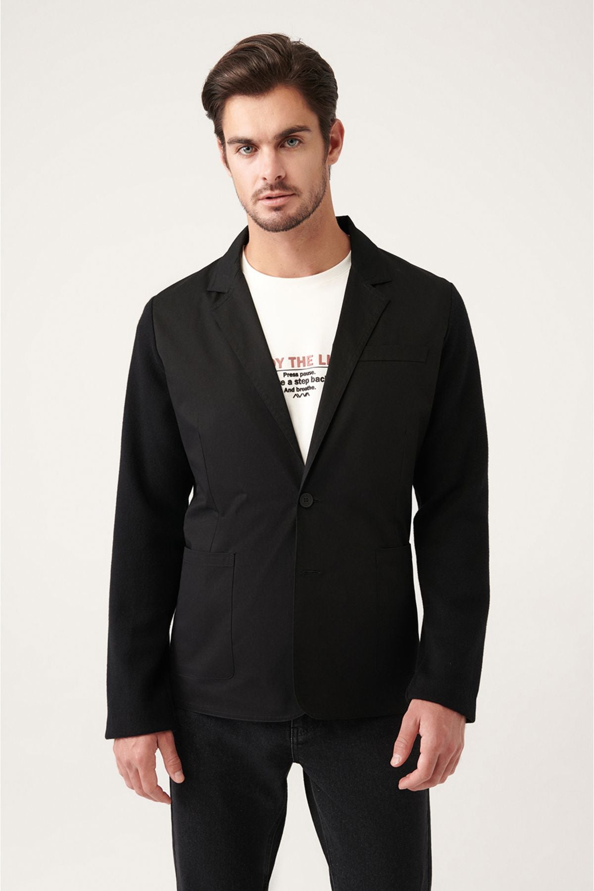 Men's Black Mono Yaka Primary Triko Detailed Jacket A31y4001