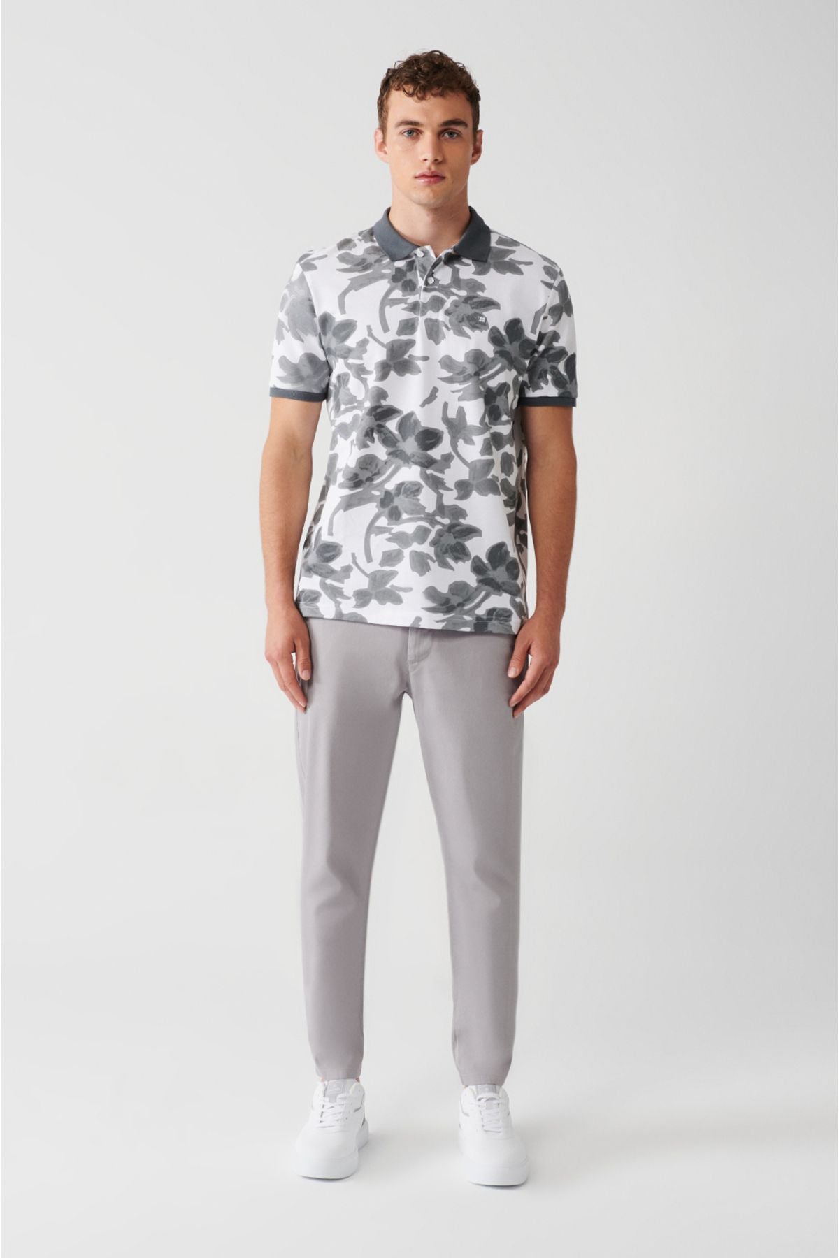 Male Antracite 100 %Cotton Printed 2 Button Polo Yaka T-shirt A31y1160