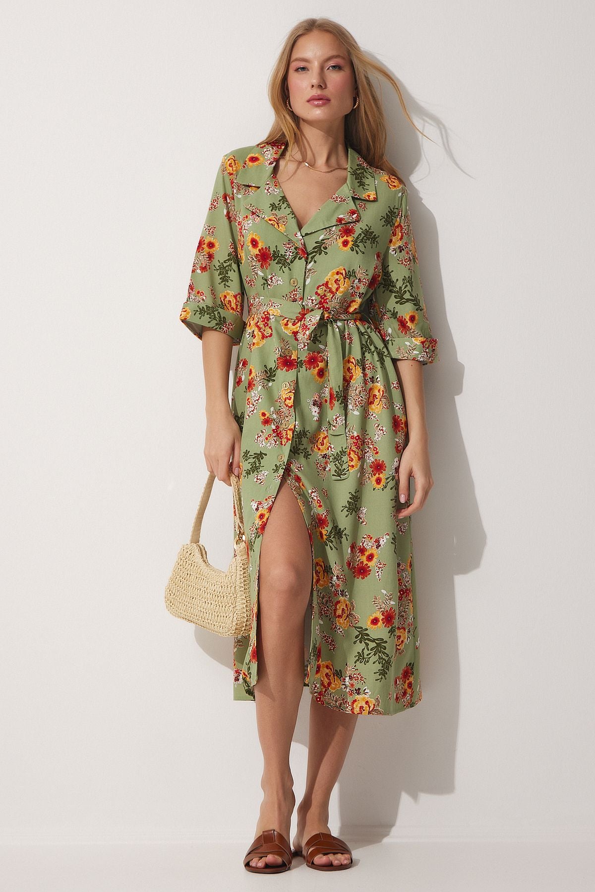 Floral Summer Viscose Shirt Dress