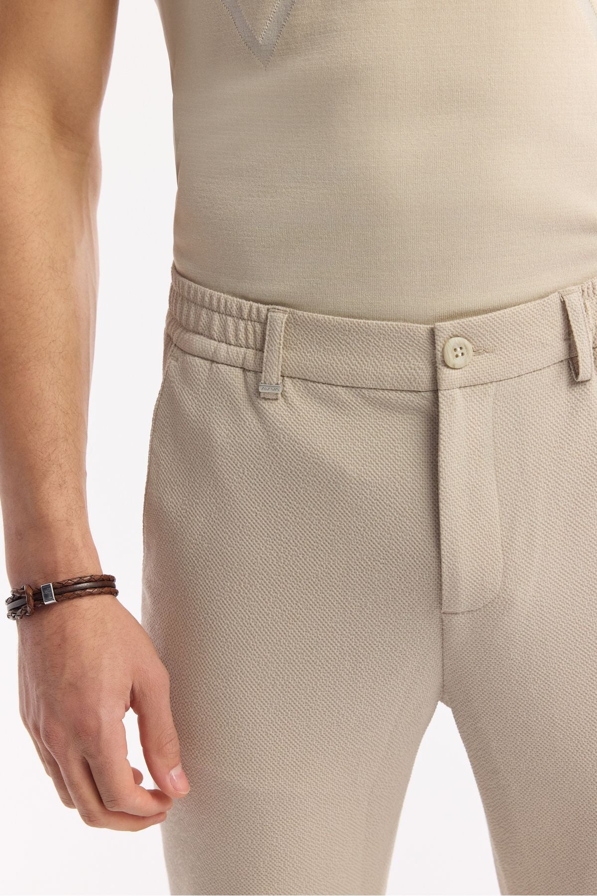 Men's beige as well as tire -wavy wavy nora slim fit chino pants B003033