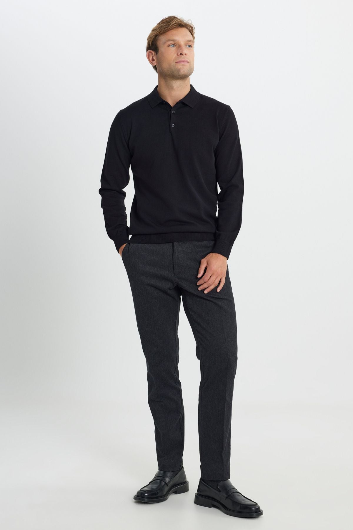 Men's Black Cotton Standard Fit Normal Cut Polico Sweater