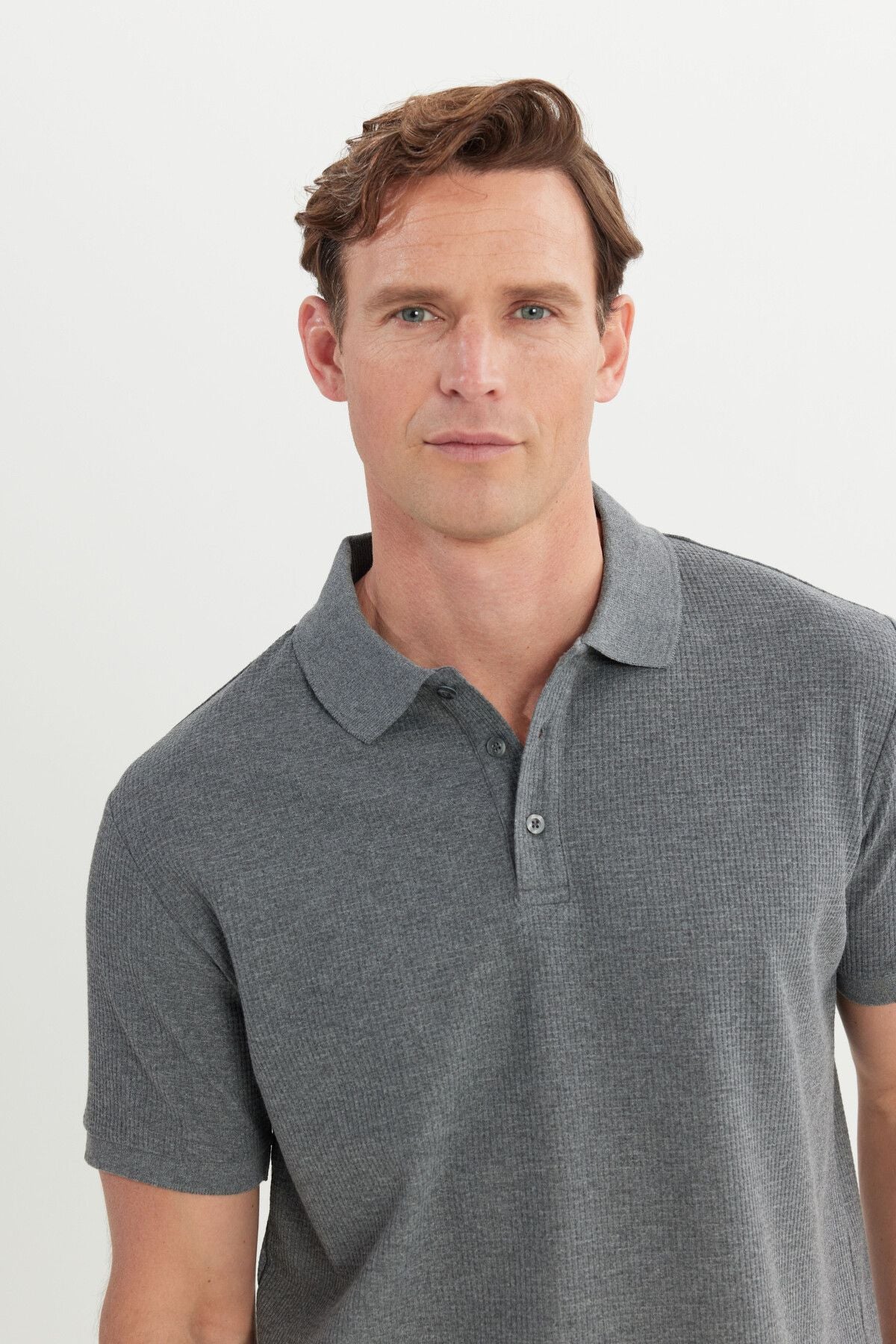 Men's anthracite-melanj cotton standard fit Normal cut pattern Polo collar T-shirt