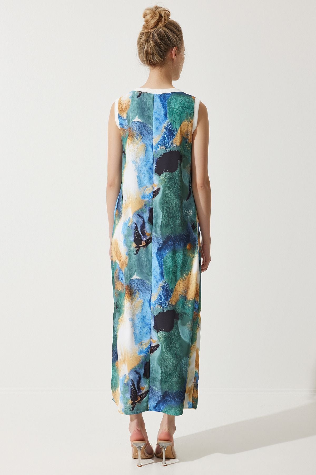 Woman Blue Degrade Patterned Sleeveless Summer Dress KJ00010
