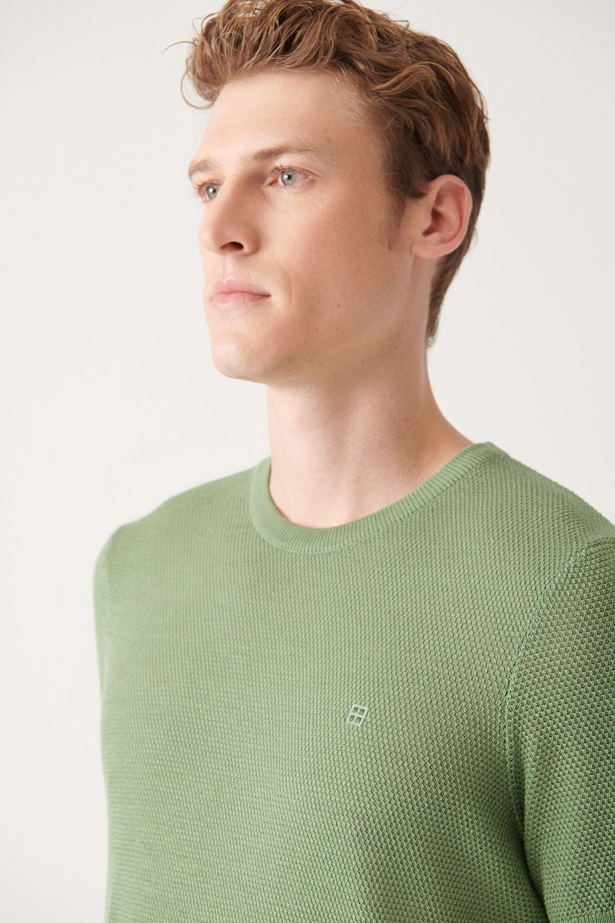 Men's Water Green Modal Bicycle Collar texture Ribanian knitwear T-shirt B005010