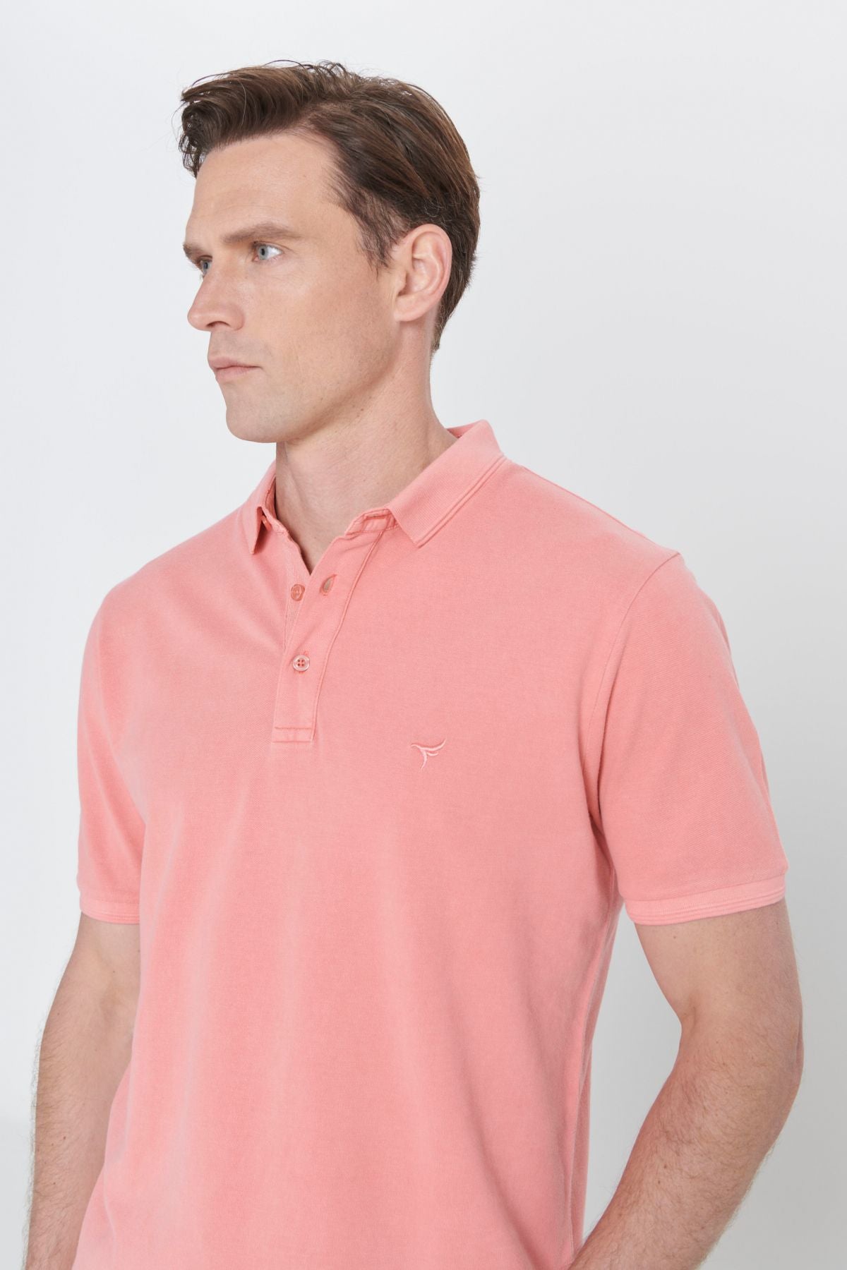 Men's rose dry slim fit narrow cut polo collar 100 %cotton patterned T -shirt