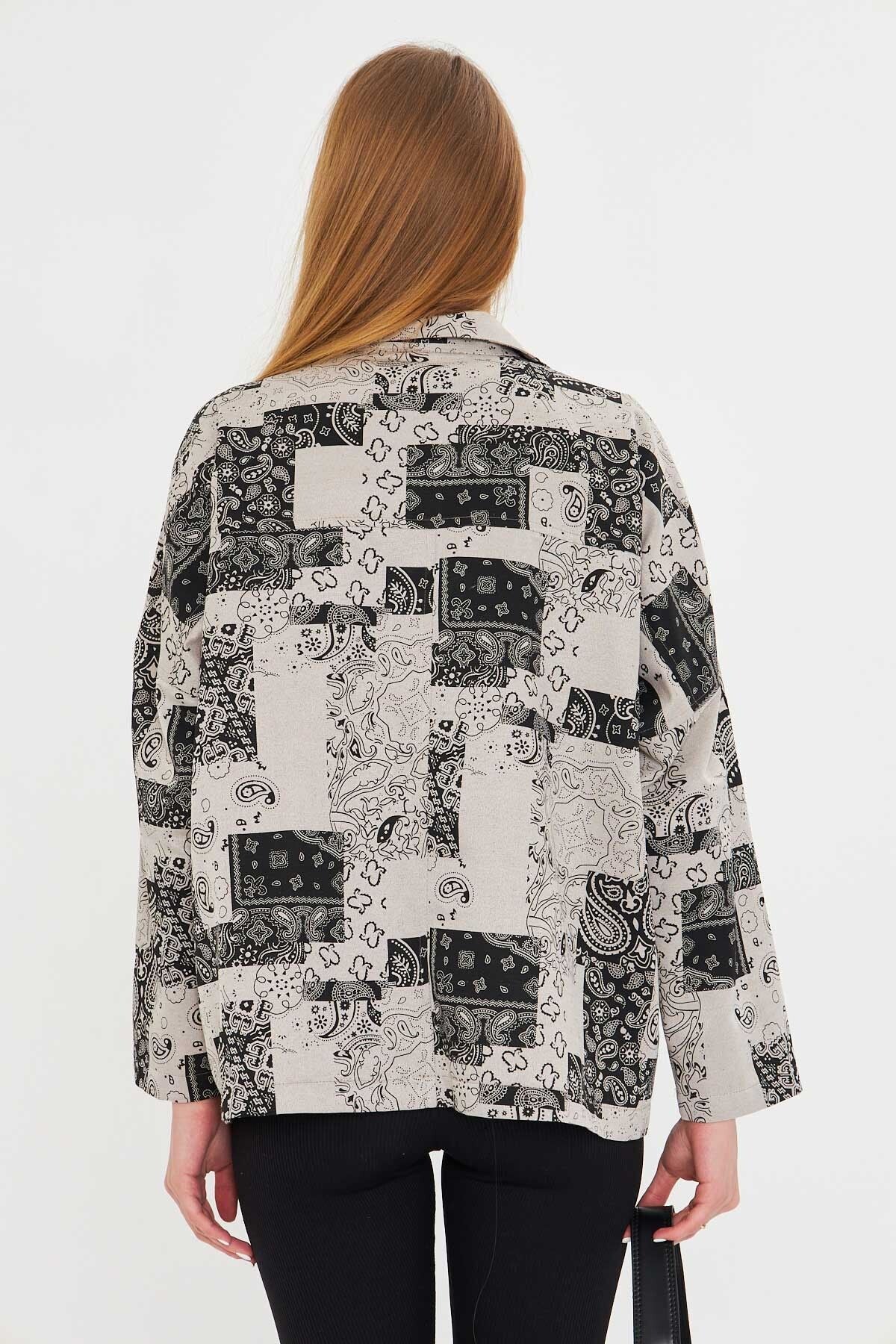 Woman Light Gray Patterned Pocket Detailed Shirt Jacket ARM-25K001071