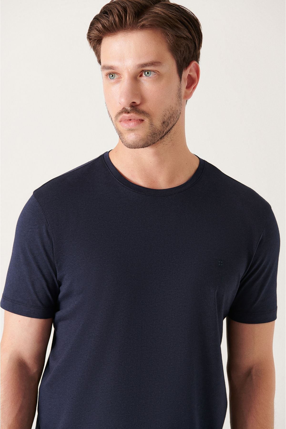 Men's navy blue ultrasoft bike collar cotton Basic T-shirt E001171